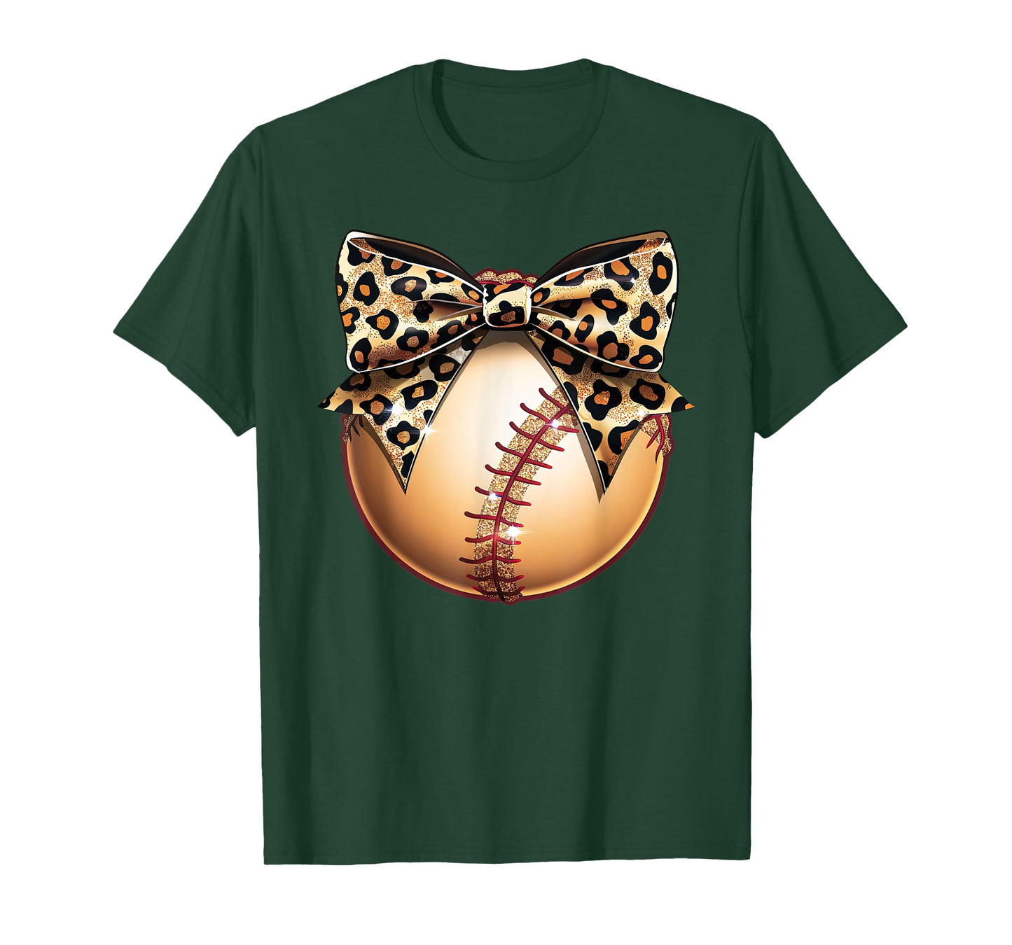 Cute Leopard Cheetah Print Ribbon Bow Baseball Mom Sister T-Shirt