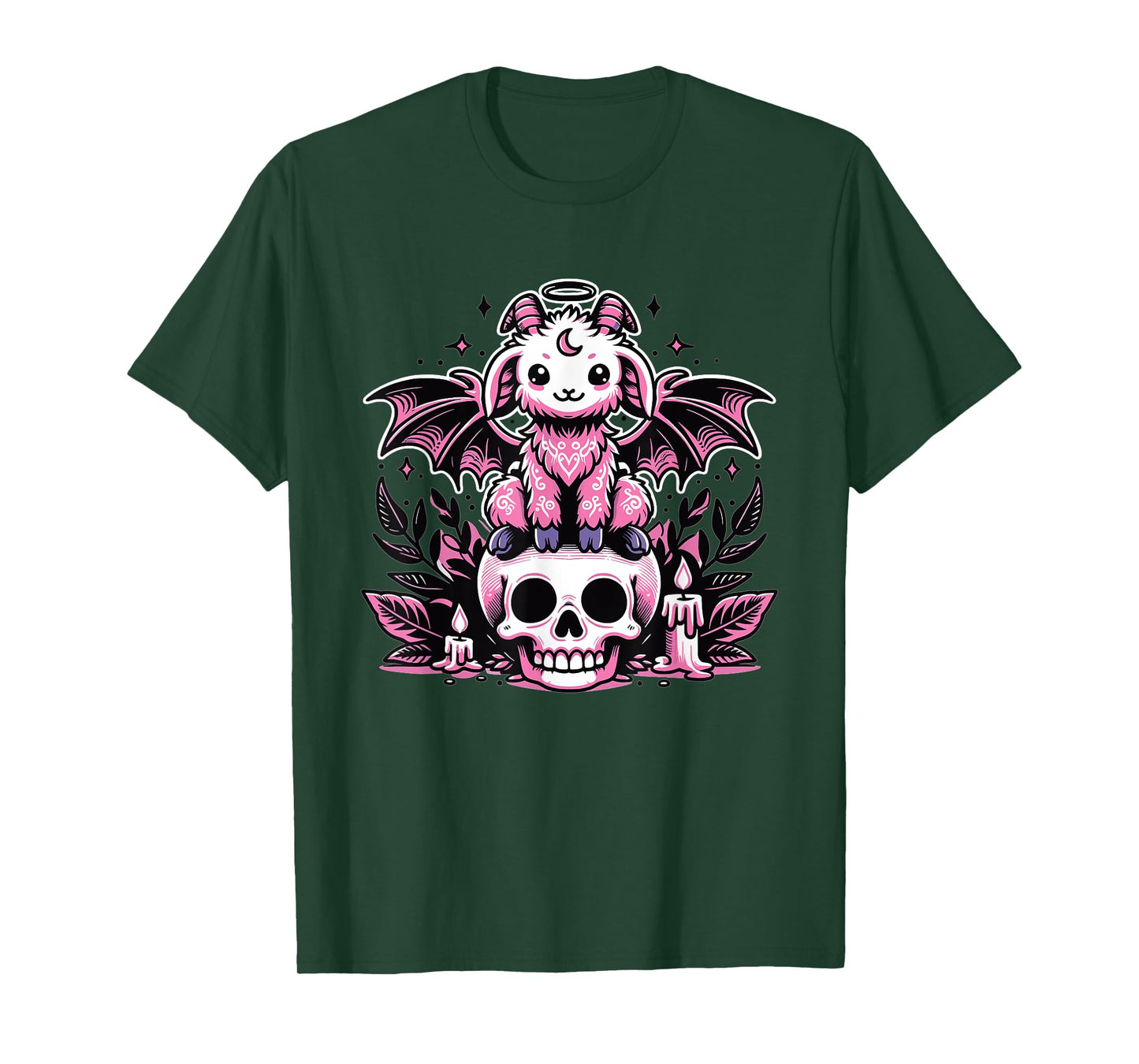 Kawaii Pastel Goth Cute Creepy Goat Bat Skeleton T-Shirt