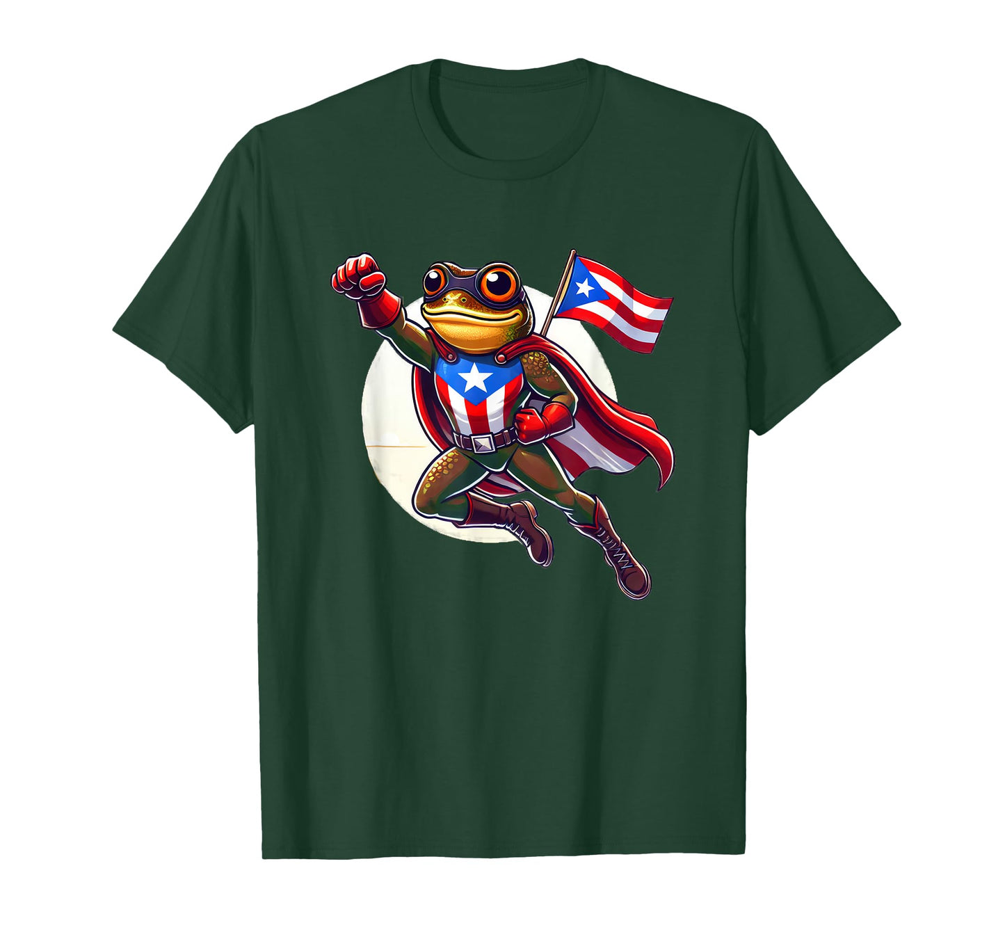 Boricua Superhero Coqui Flying Cape Puerto Rico Flag Boriken T-Shirt
