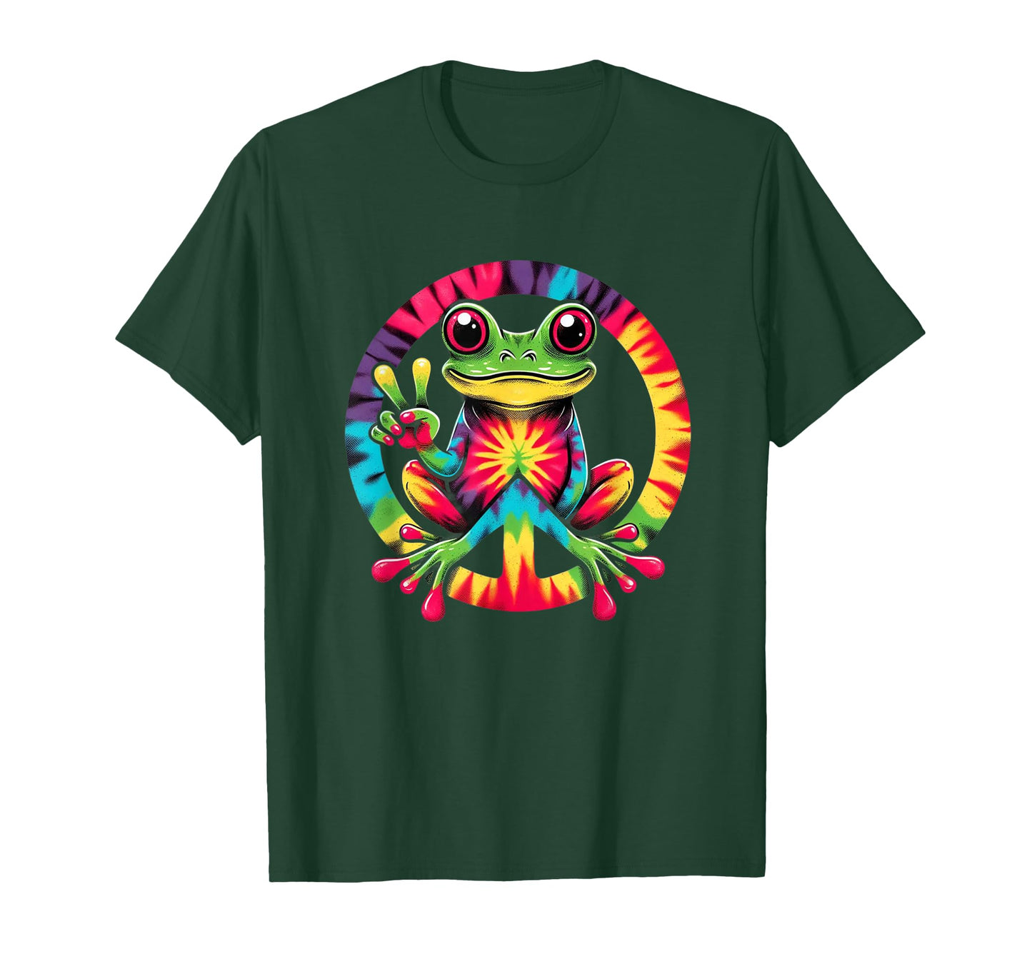 Colorful Tie Dye Collection Tie-Dye Frog Holding Peace Sign Funny Hippie T-Shirt