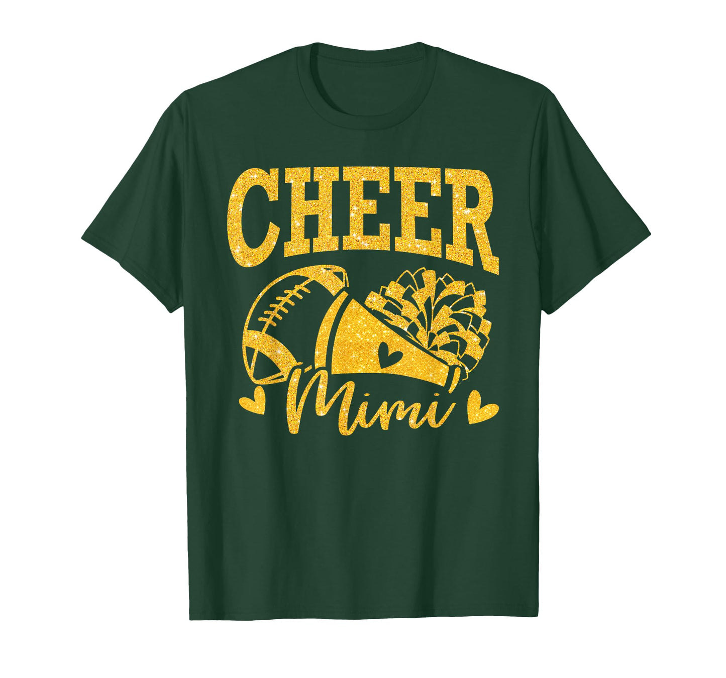 Cheer Mimi Biggest Fan Black Gold Pom Pom Mothers Day T-Shirt