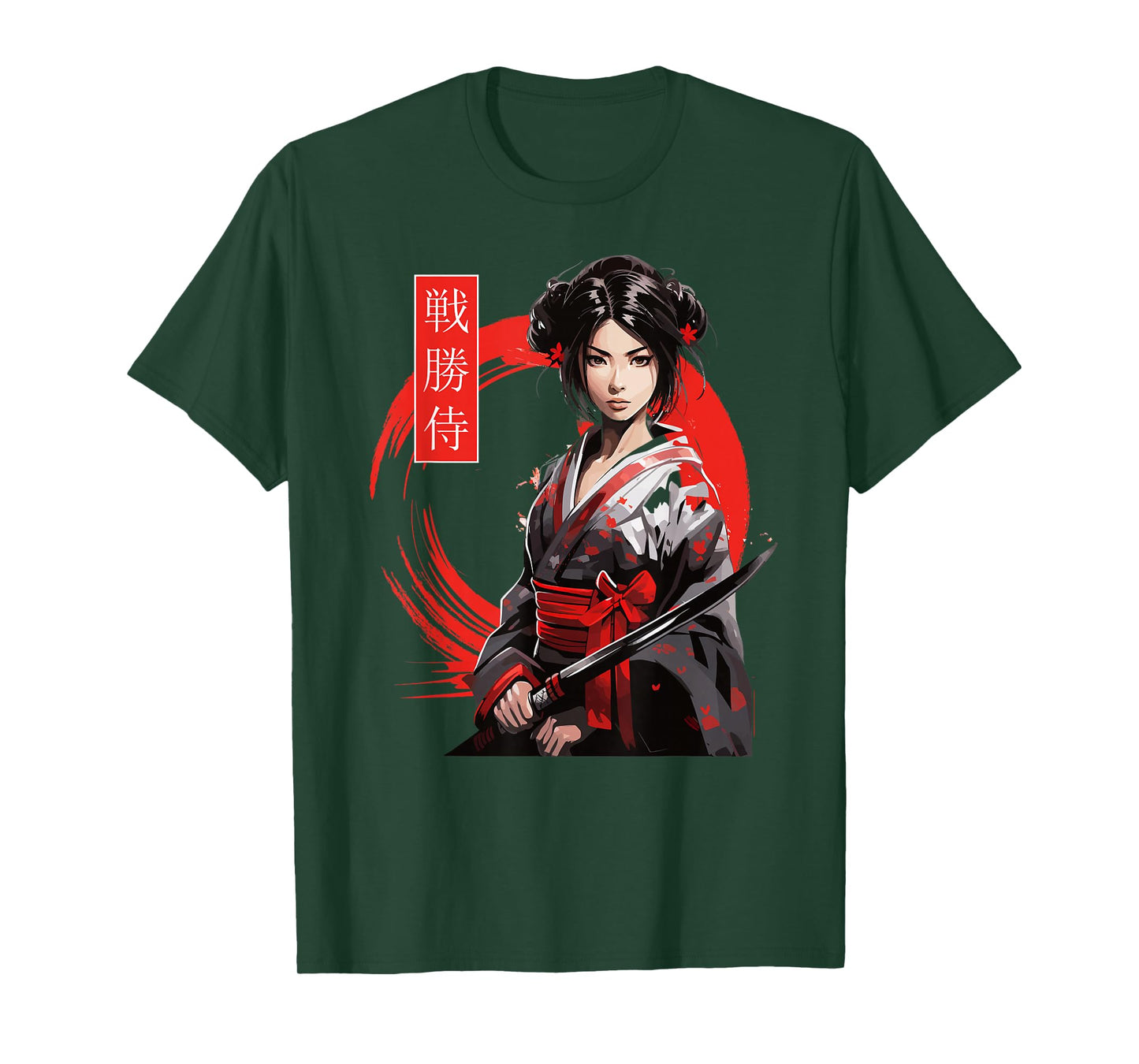 Japanese Samurai Girl Tee Cherry Blossom Woodblock Art Print T-Shirt