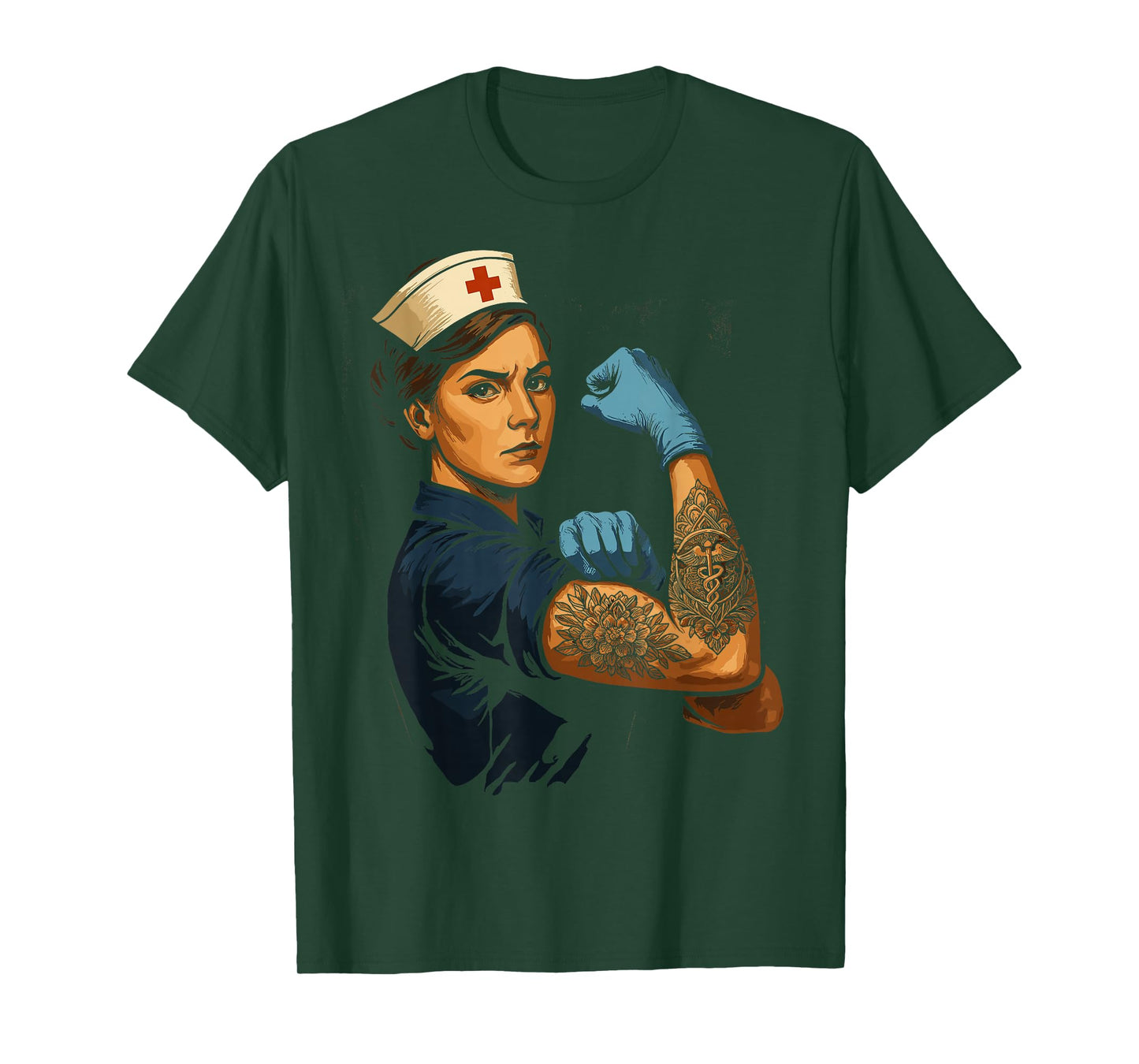 Tattoed Proud Nurse Rosie The Riveter Nursing Scrubs Life T-Shirt
