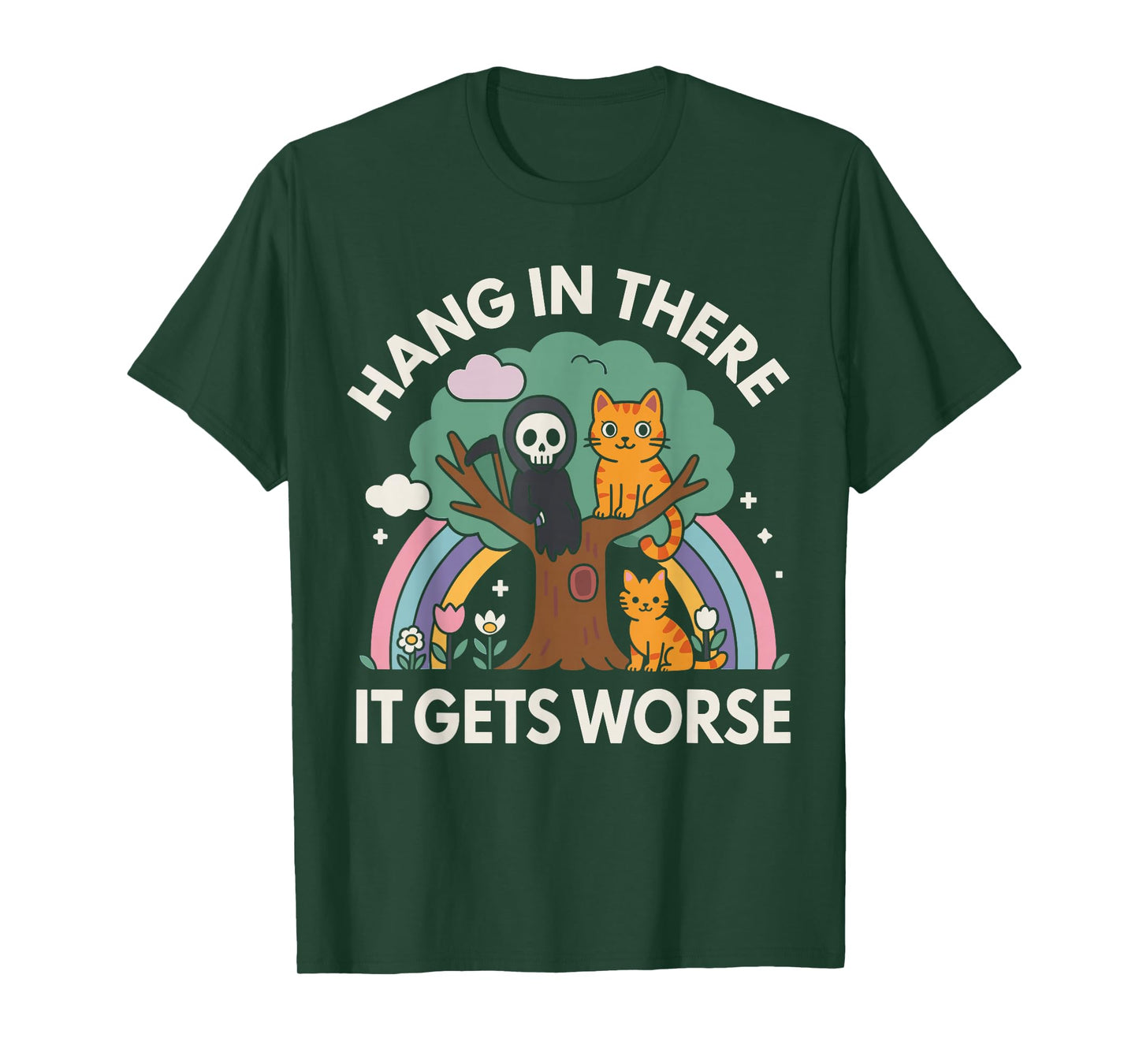 Hang in There It Gets Worse Shirt, Funny Cat Skeleton T-Shirt