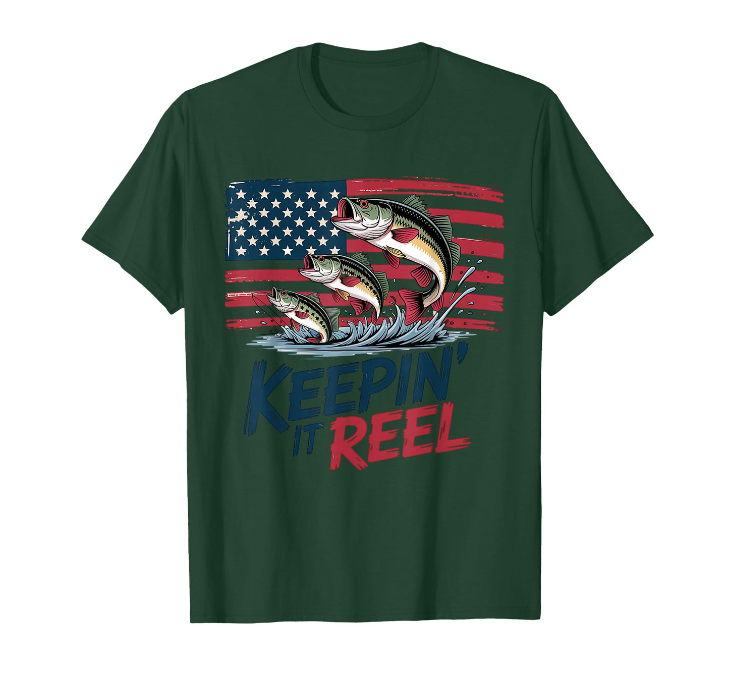 Keepin It Reel Bass Fishing American Flag - Patriotic Angler T-Shirt