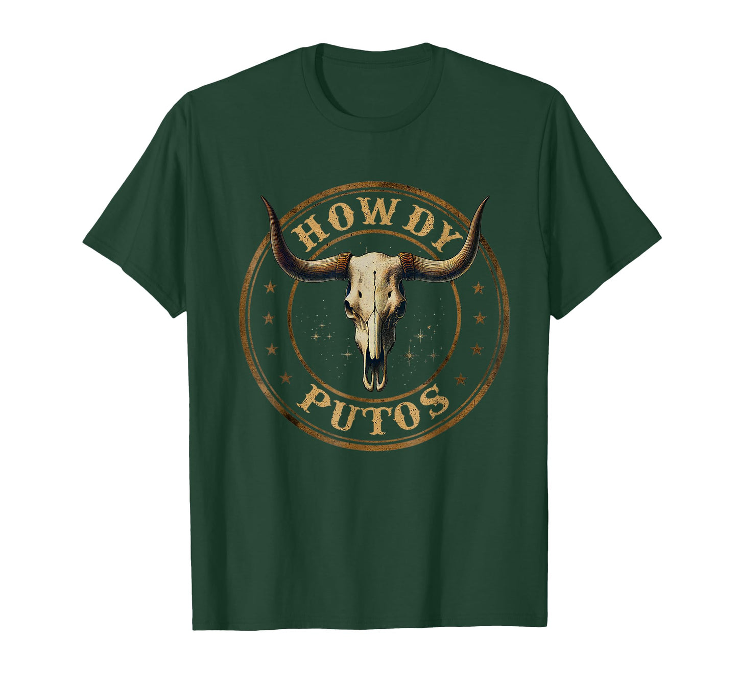 Vintage Howdy Putos Western Cowboy Bull Skull Country Vibes T-Shirt