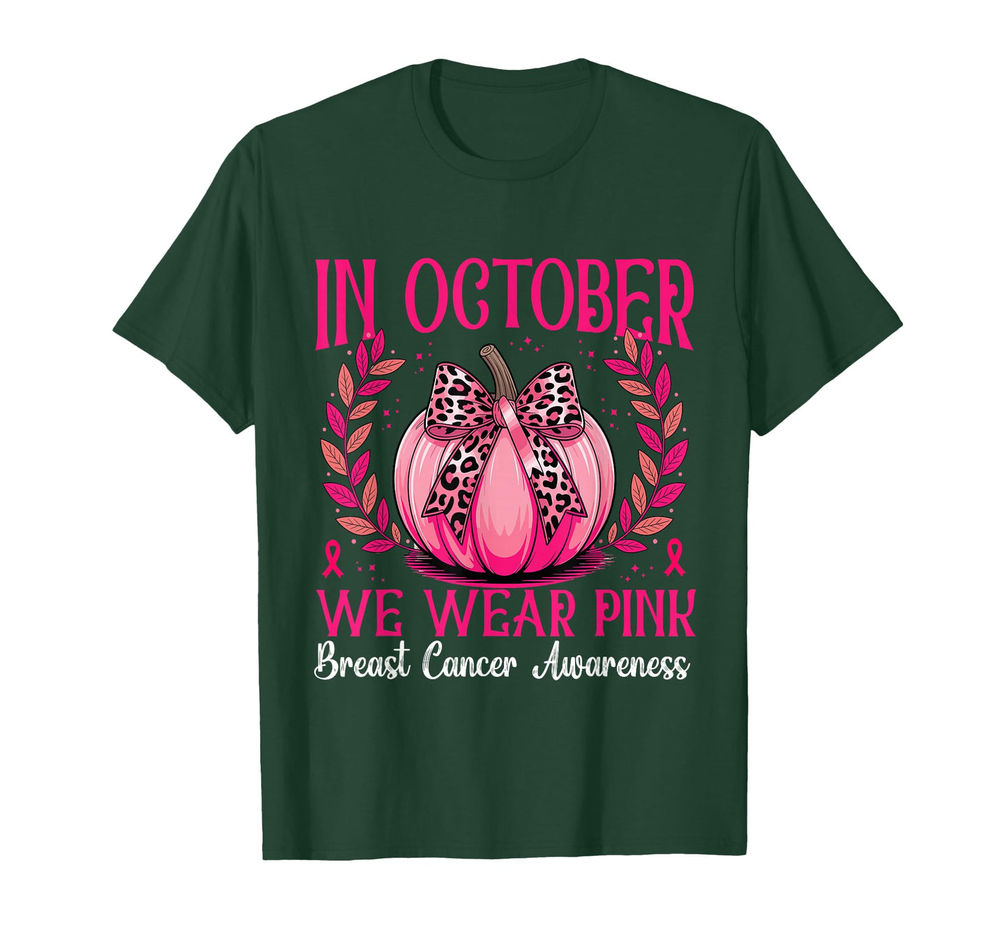 in October We Wear Pink Pumkin Witch Breast Cancer Awareness T-Shirt