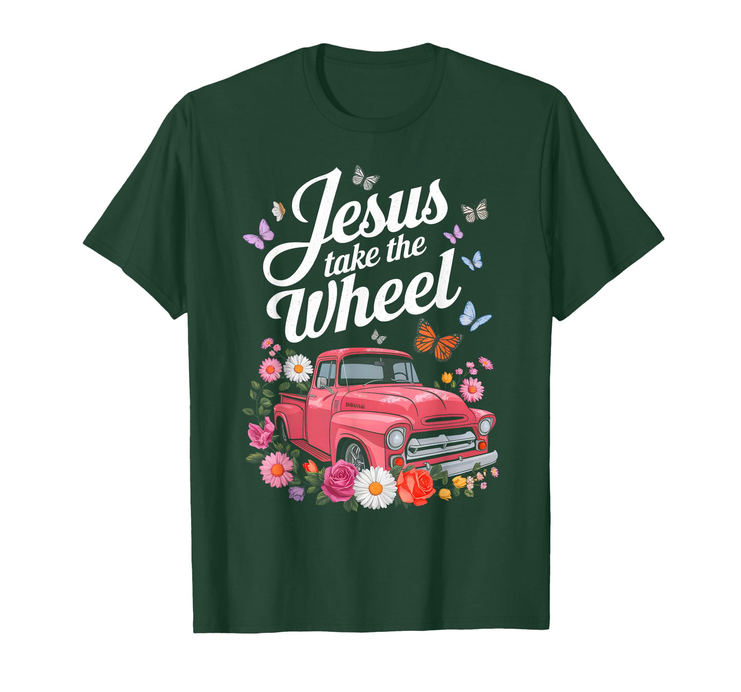 Jesus Take The Wheel Floral Farm Truck Catholic T-Shirt