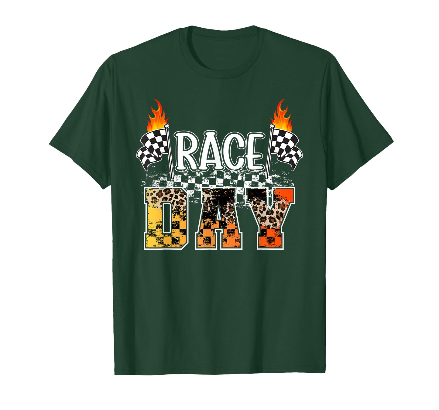 Race Day Leopard Race Days Checkered Flag Car Racing Day T-Shirt