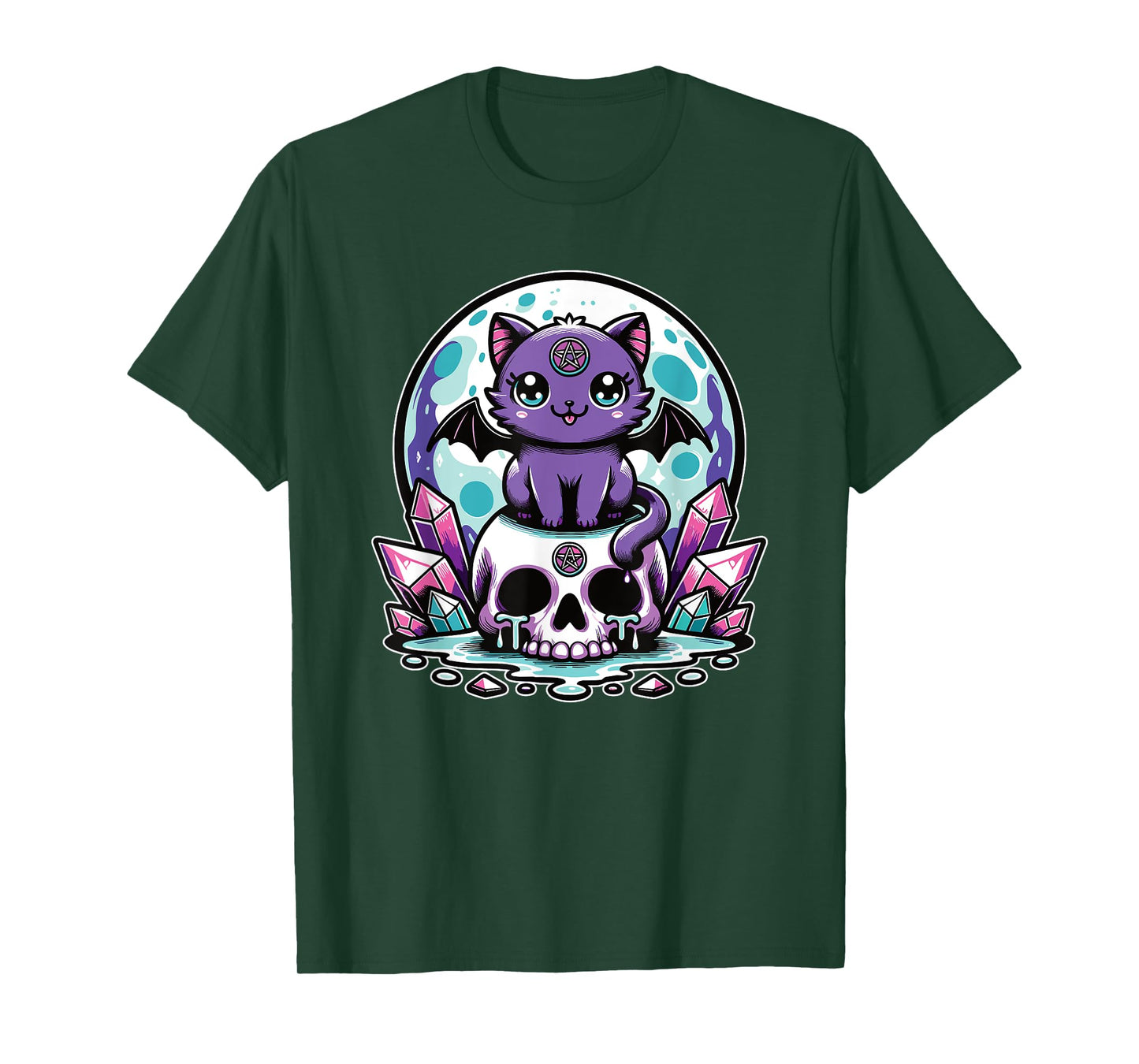 Kawaii Pastel Goth Cute Creepy Cat Bat Skeleton T-Shirt