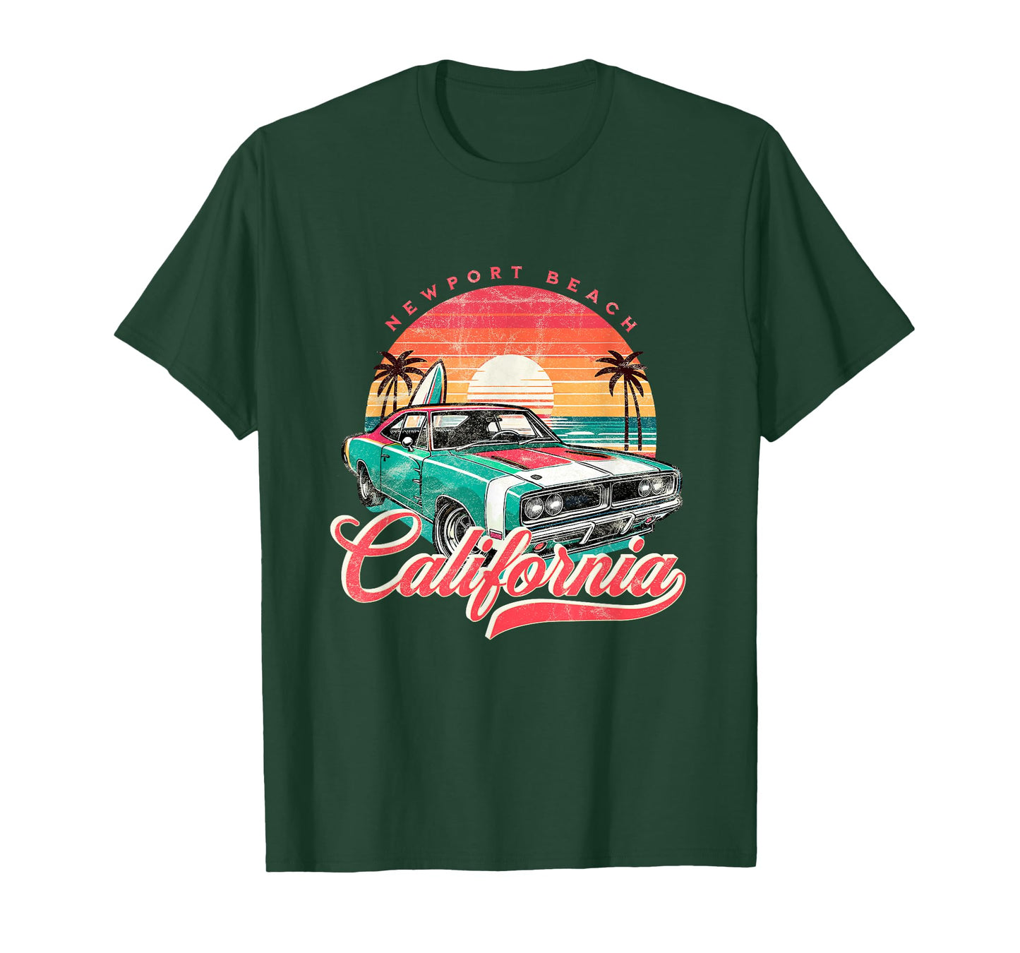 Classic Muscle Car Retro Newport Beach California Surfer Sun T-Shirt