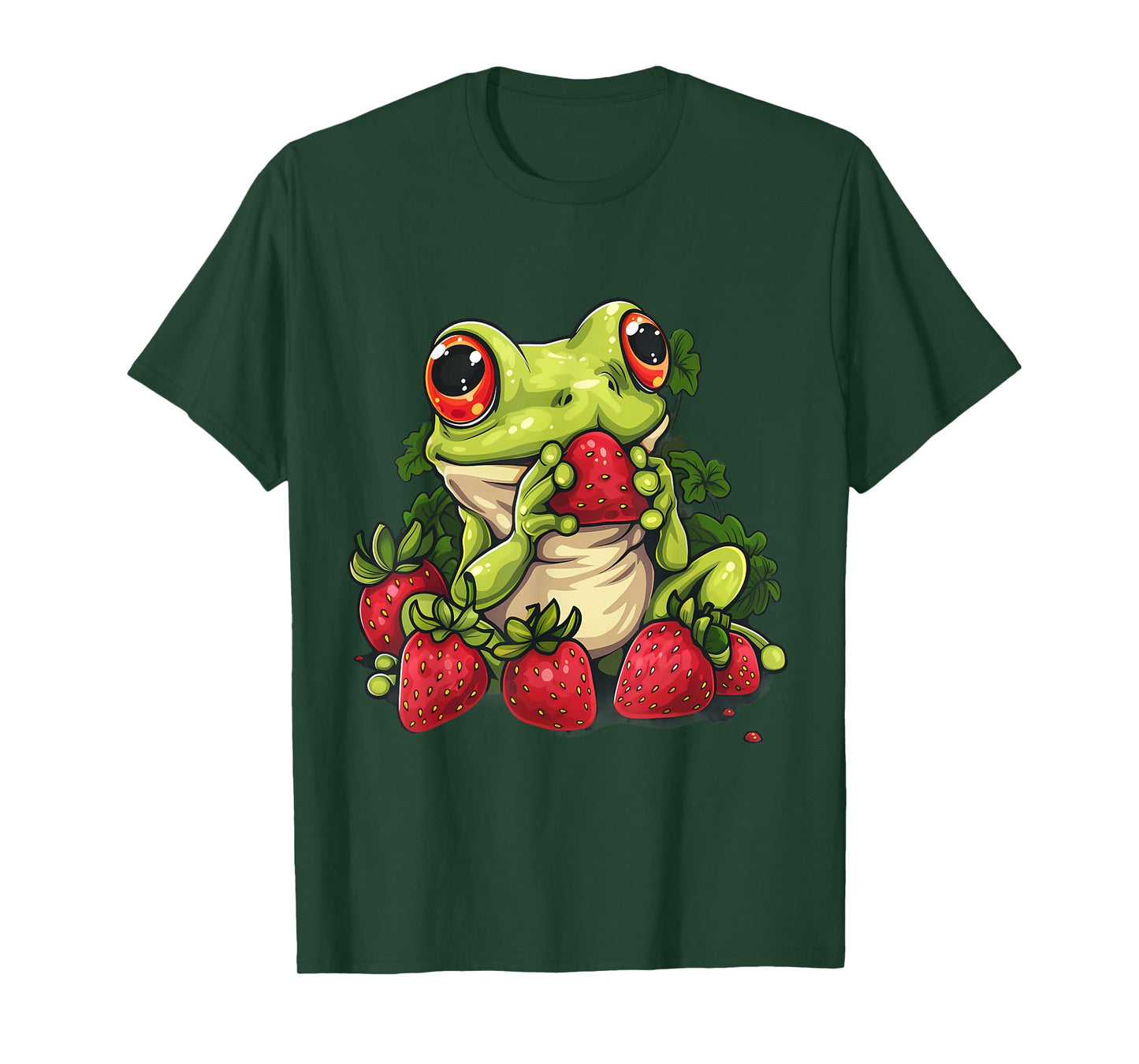 Strawberry Frog Strawberries Animal Print Wildlife Drawing T-Shirt