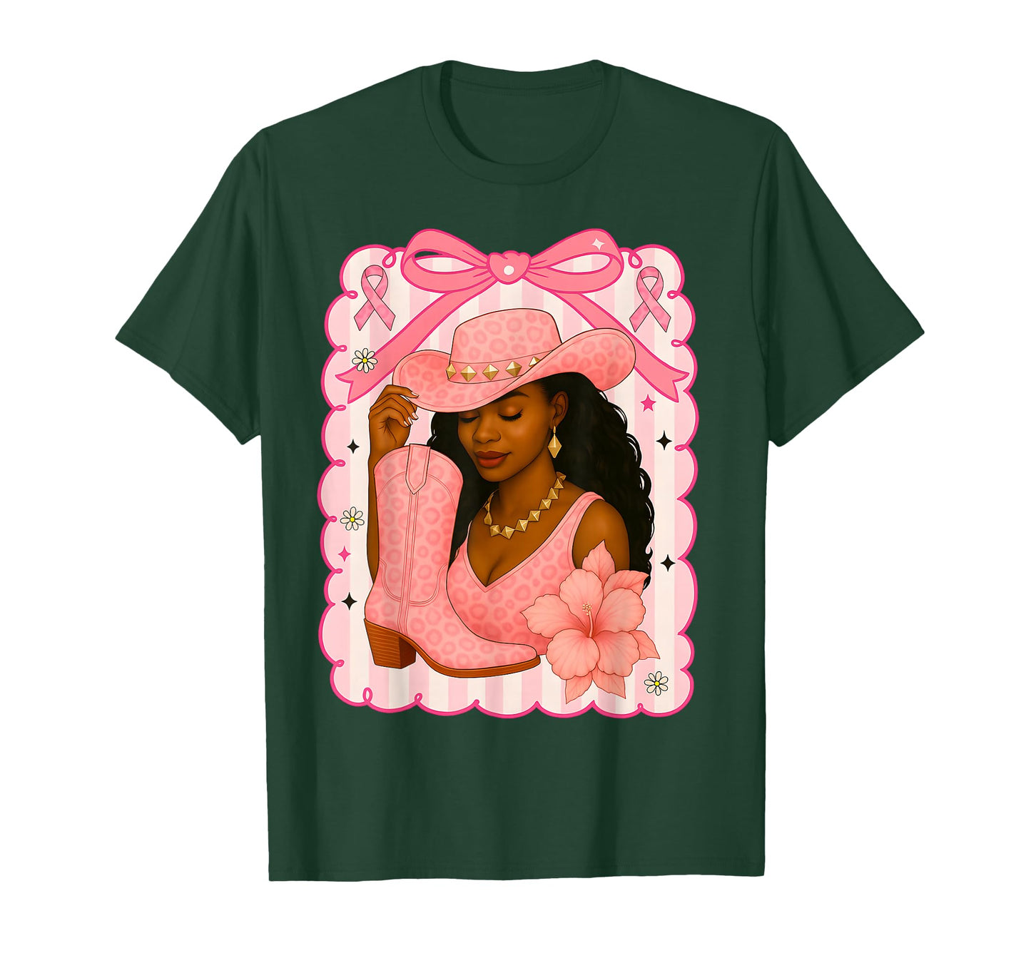 HUGvyn Breast Cancer: Cowgirl Boot Pink Western Black Woman T-Shirt