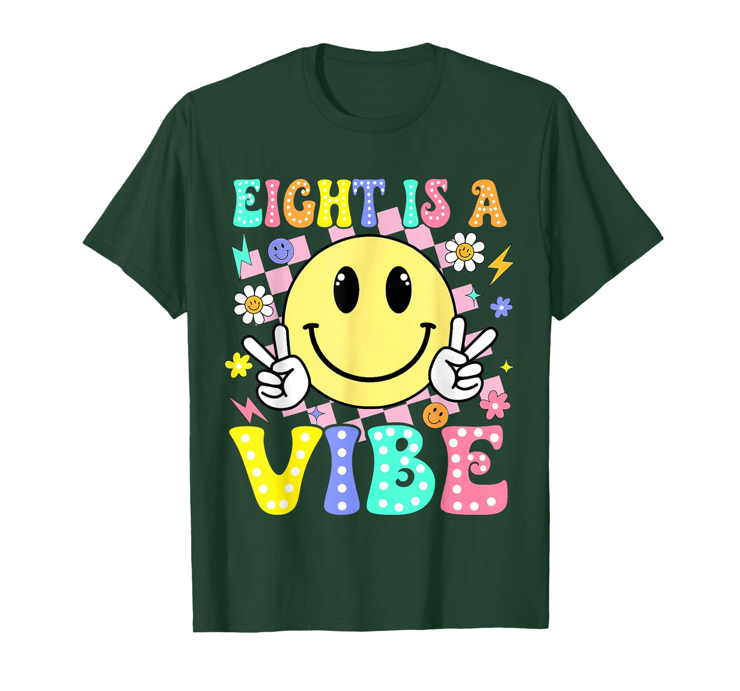 Eight is A Vibe 8th Birthday Smile Face 8 Year Old Boy Girl T-Shirt
