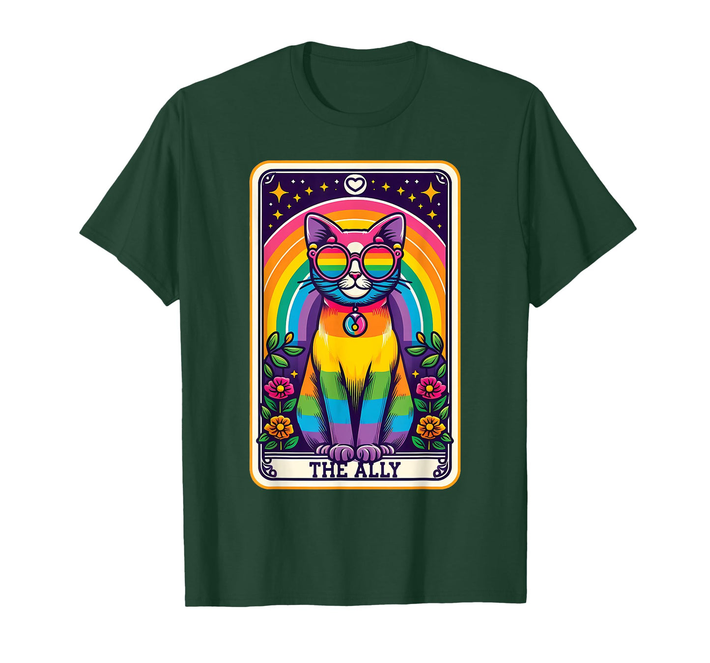 Tarot Card Cat The Ally, Gay Pride Rainbow LGBTQ Cat T-Shirt for Men Women