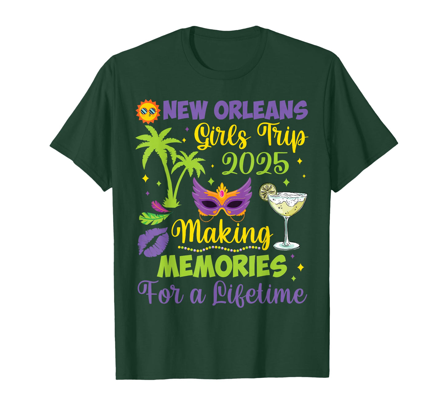 B3Shop Happy Mardi Gras Day To Me You New Orleans Girls Trip 2025 Making Memories for a Lifetime Unisex-Adults Black Small Modern Round Neck Short Sleeve T-Shirt