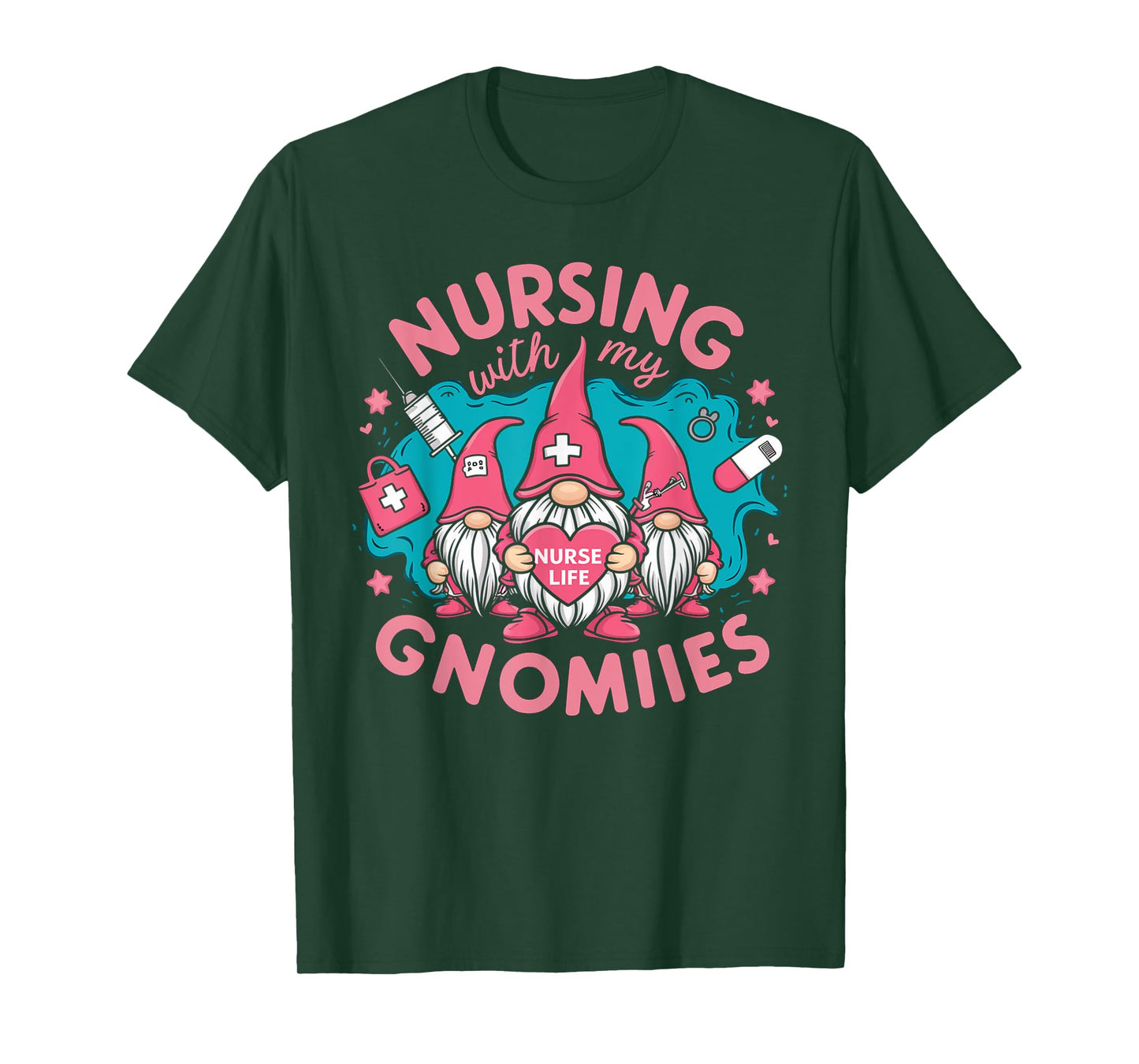 Cute Nursing With My Gnomies Gnome Nurse Life Valentines Day T-Shirt