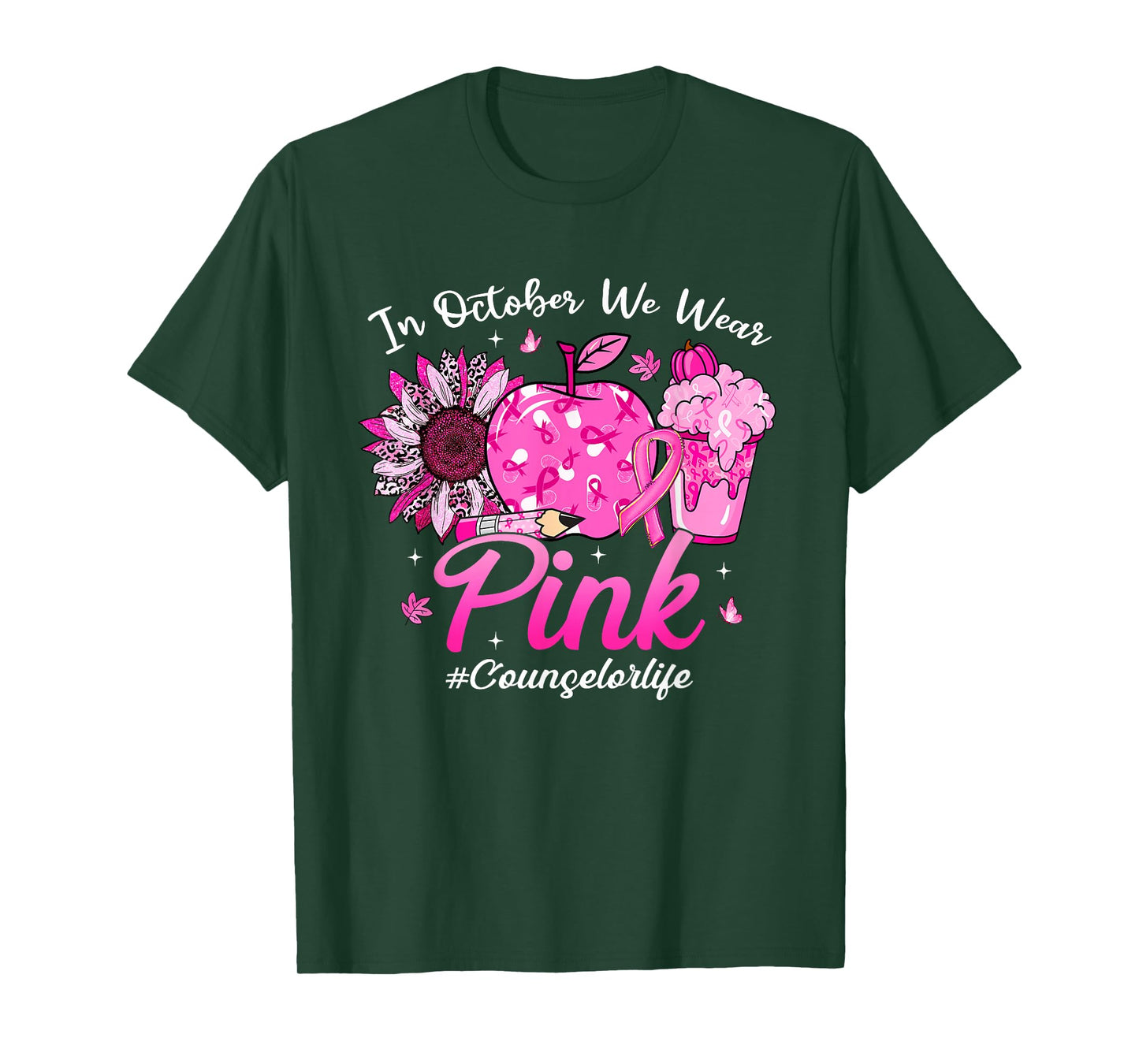in October We Wear Pink Counselor Life Breast Cancer T-Shirt