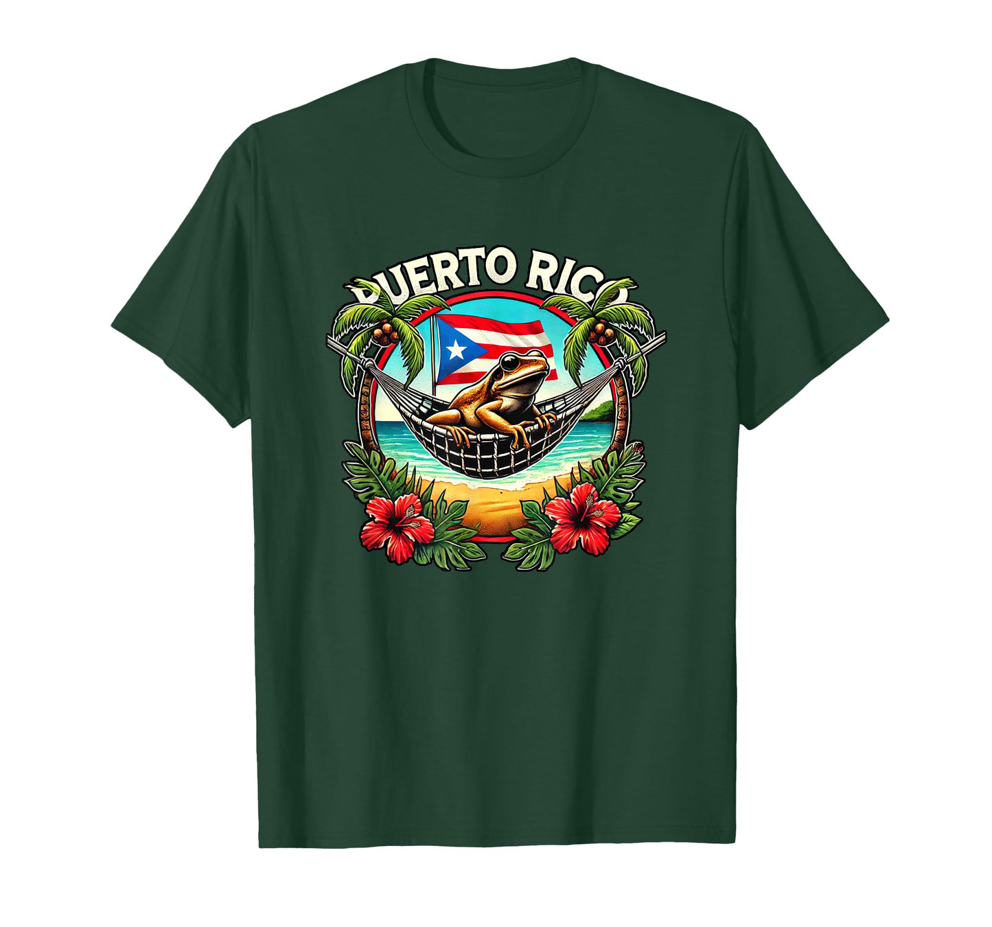 Puerto Rico Vacation Coqui Hammock Palm Trees Flowers Beach T-Shirt