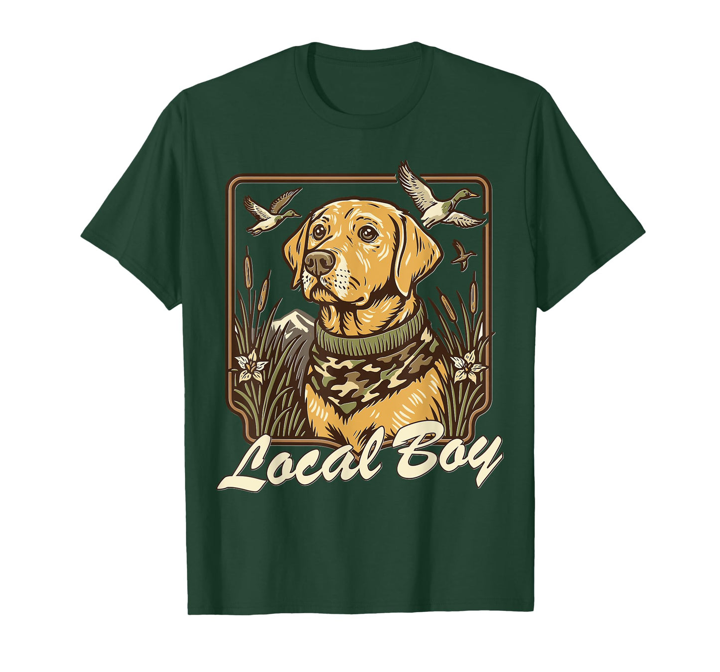 Local Boy Yellow Lab Hunting Dog Marsh Scene Sunset Vintage T-Shirt