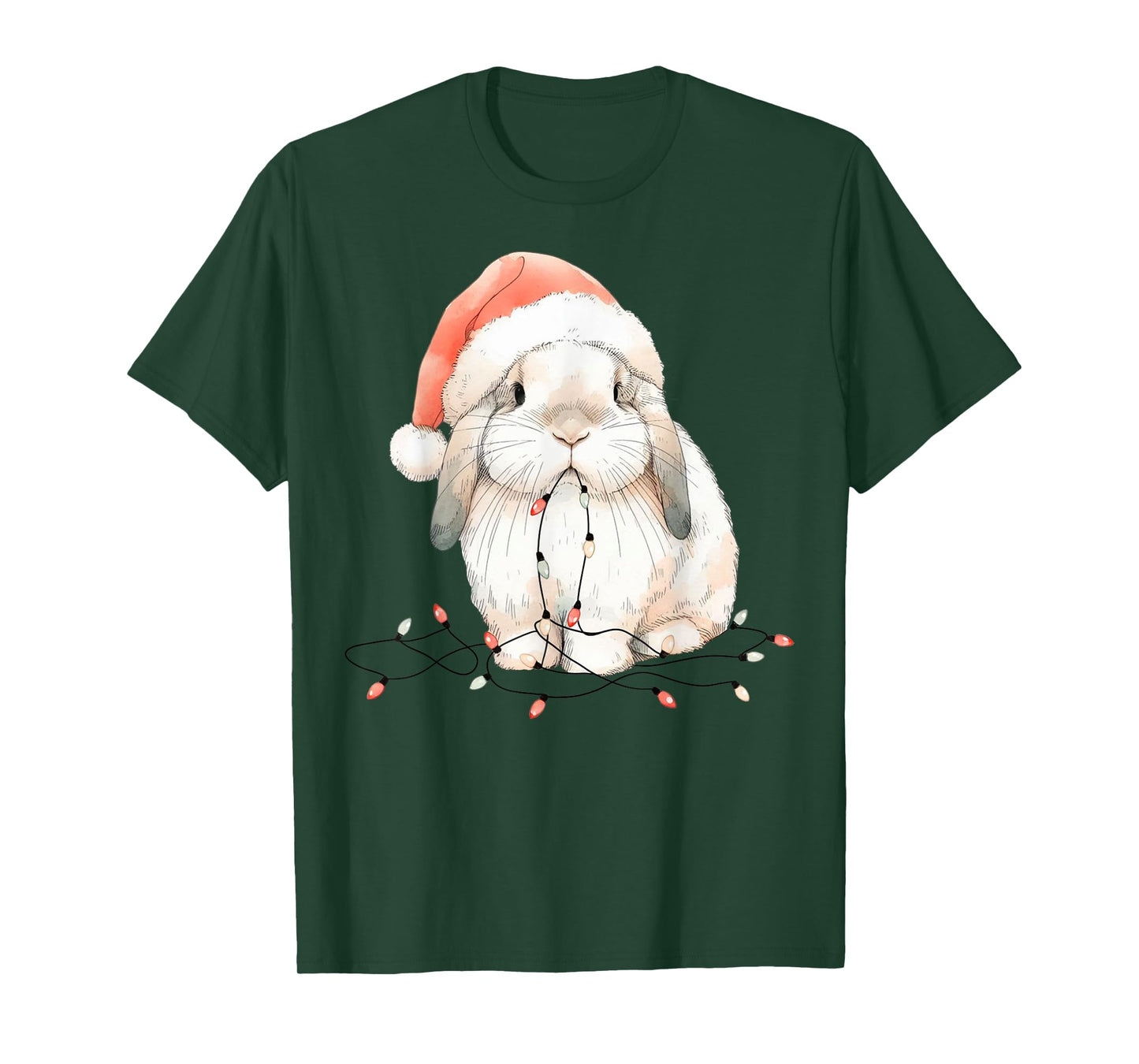 Cute Rabbit Bunny Lop Chew Christmas Light Xmas Watercolor T-Shirt