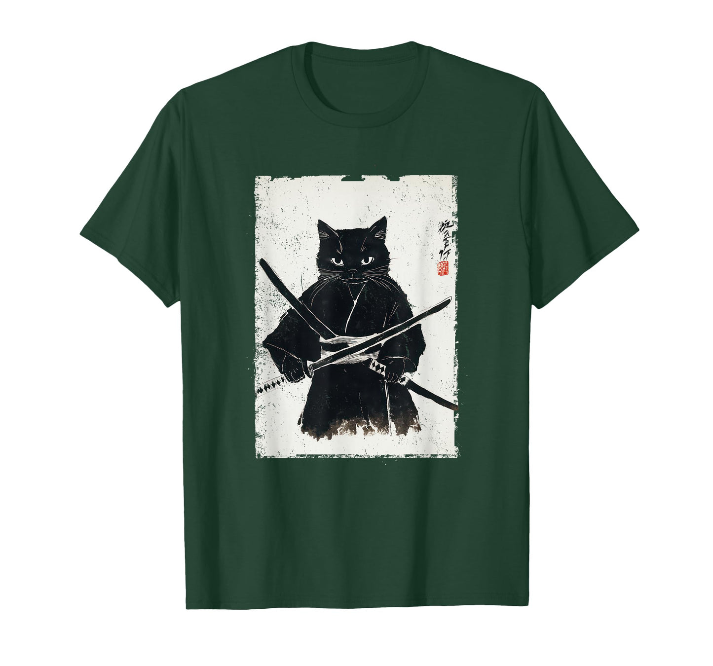 Vintage Samurai Cat Graphic Art Japanese Ukiyo-e T-Shirt