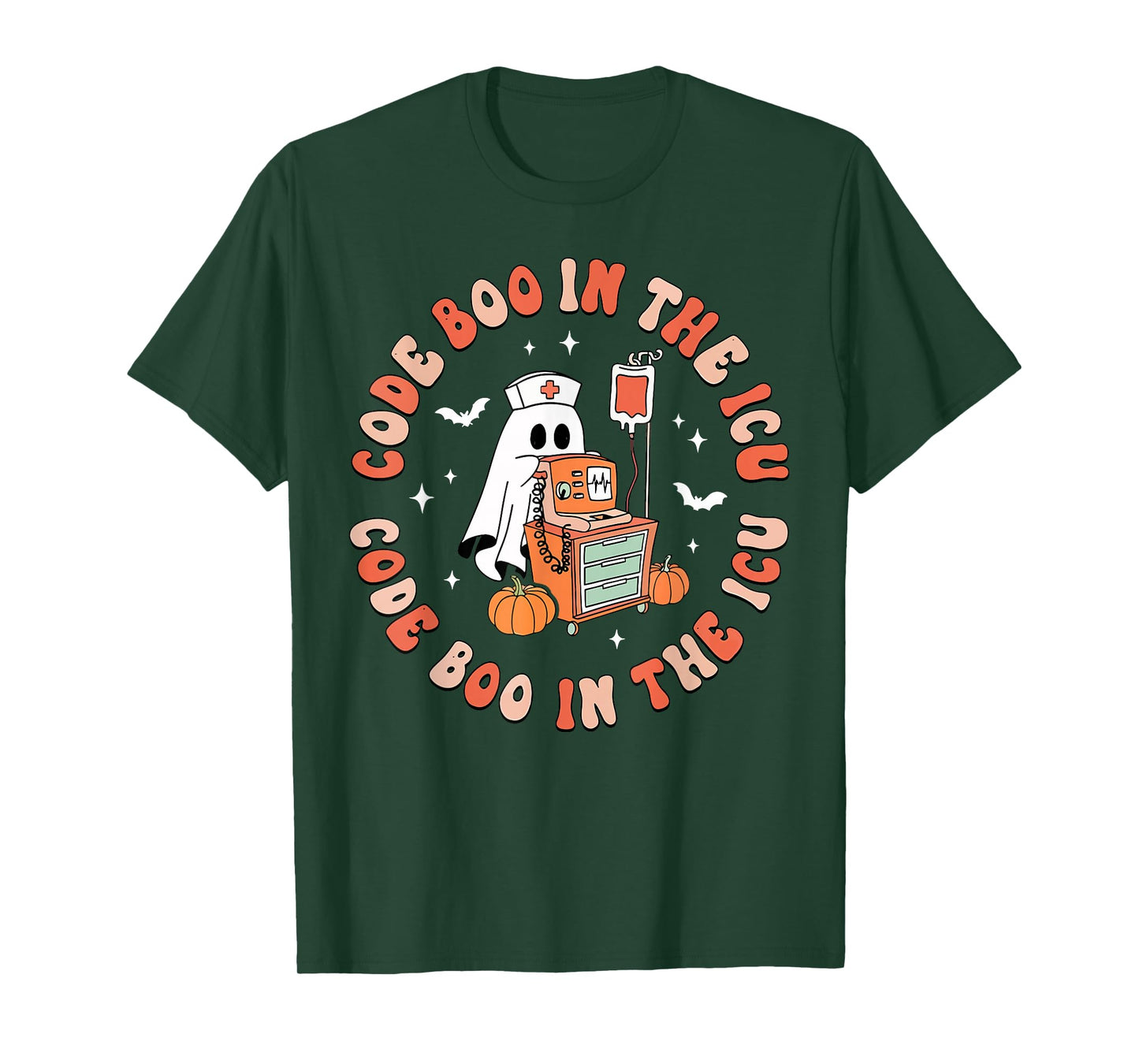 Retro Halloween Micu Sicu RN Nurse Ghost Code Boo in The ICU T-Shirt