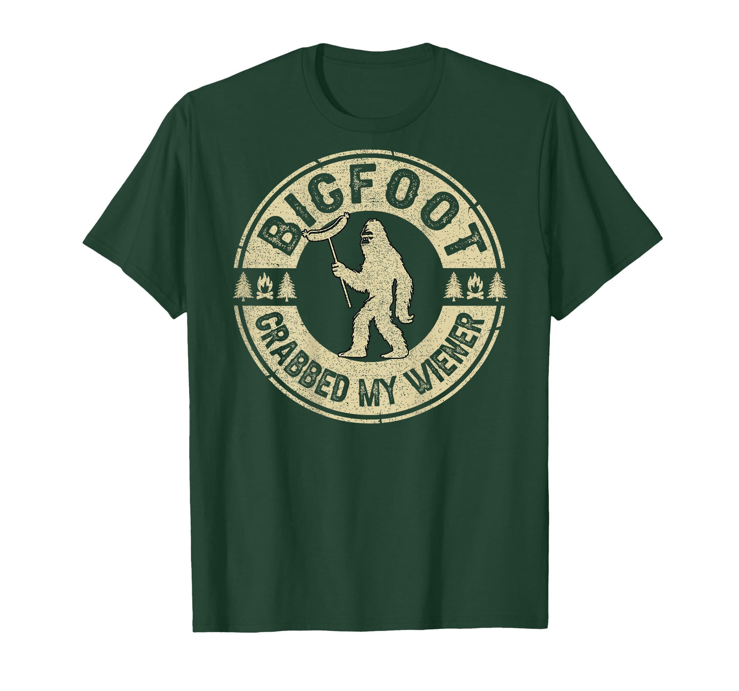 Funny Retro Bigfoot, Bigfoot Grabbed My Wiener (ON Back) T-Shirt