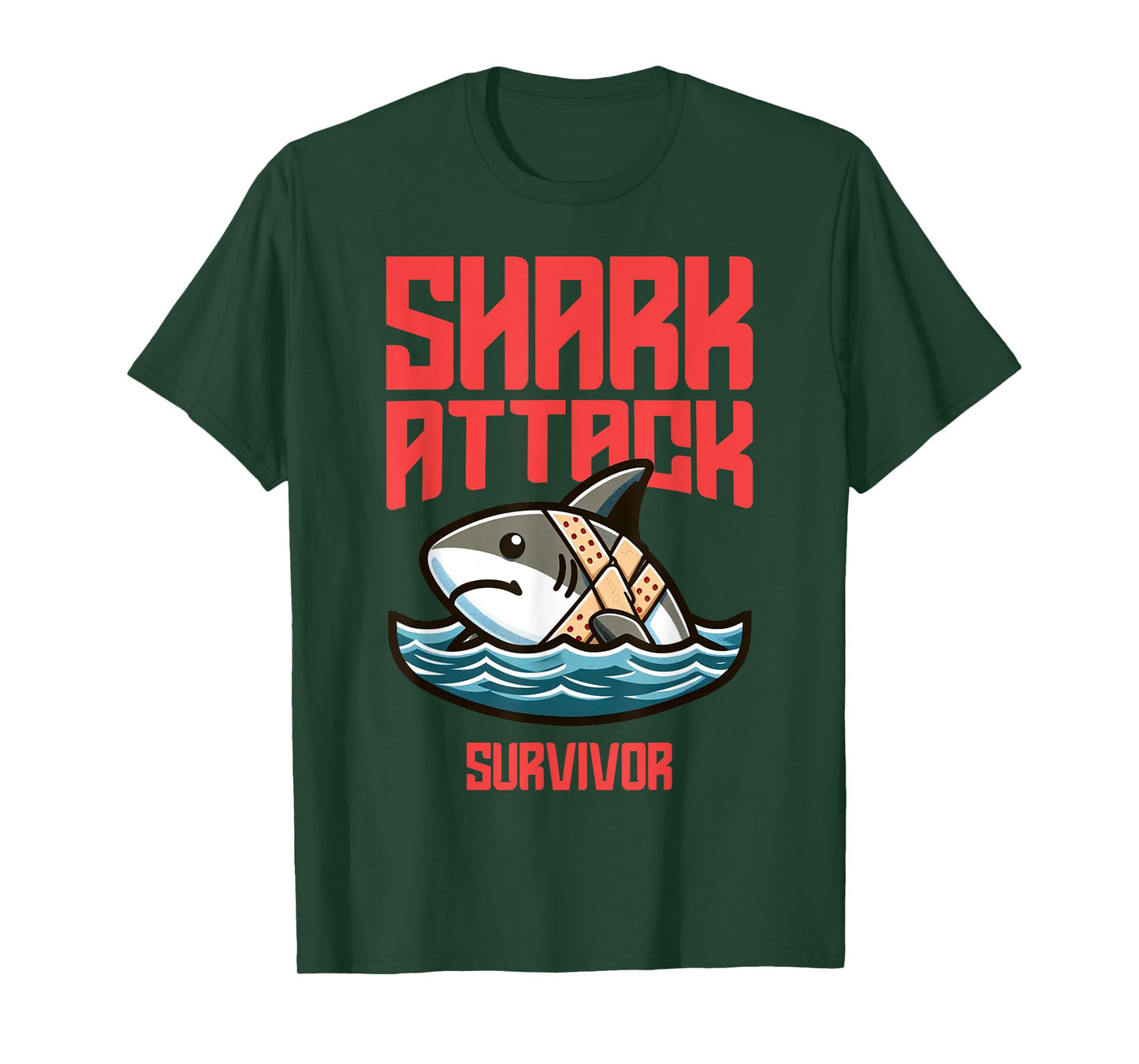 Cool Shark Attack Survivor Injury Beach Funny Shark T-Shirt for Men Women Kids