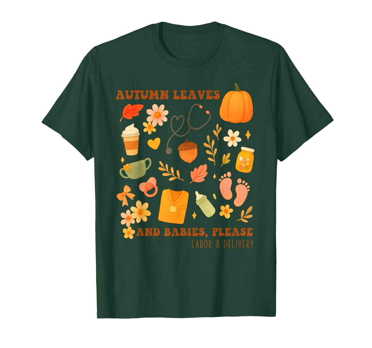 Vintage Fall Day Autumn Leaves Babies Labor Delivery Nurse T-Shirt