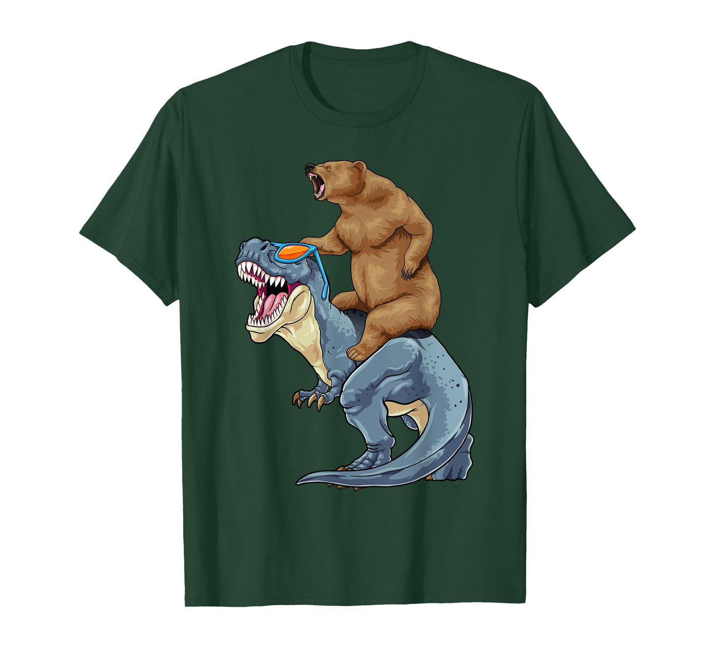 Grizzly Bear Riding Dinosaur Shirt Bear T-Rex Dino Boys Kids T-Shirt