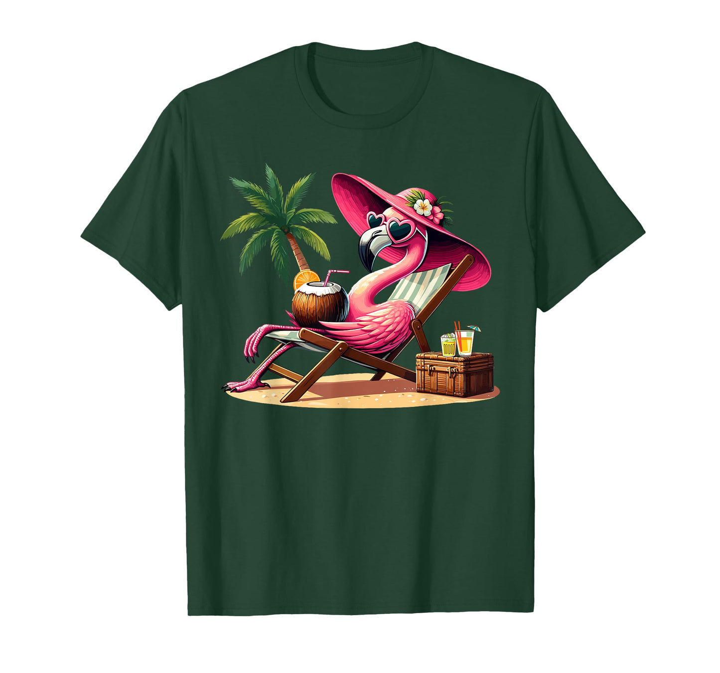 Pink Flamingo Summer Vibes Beach Palm Tree Summer Vacation T-Shirt