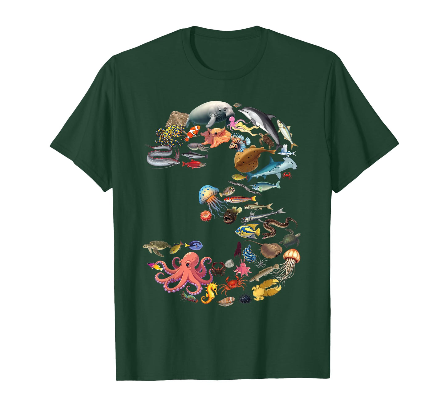 3 Years Old 3rd Birthday Sea Ocean Animals Figures Number 3 T-Shirt