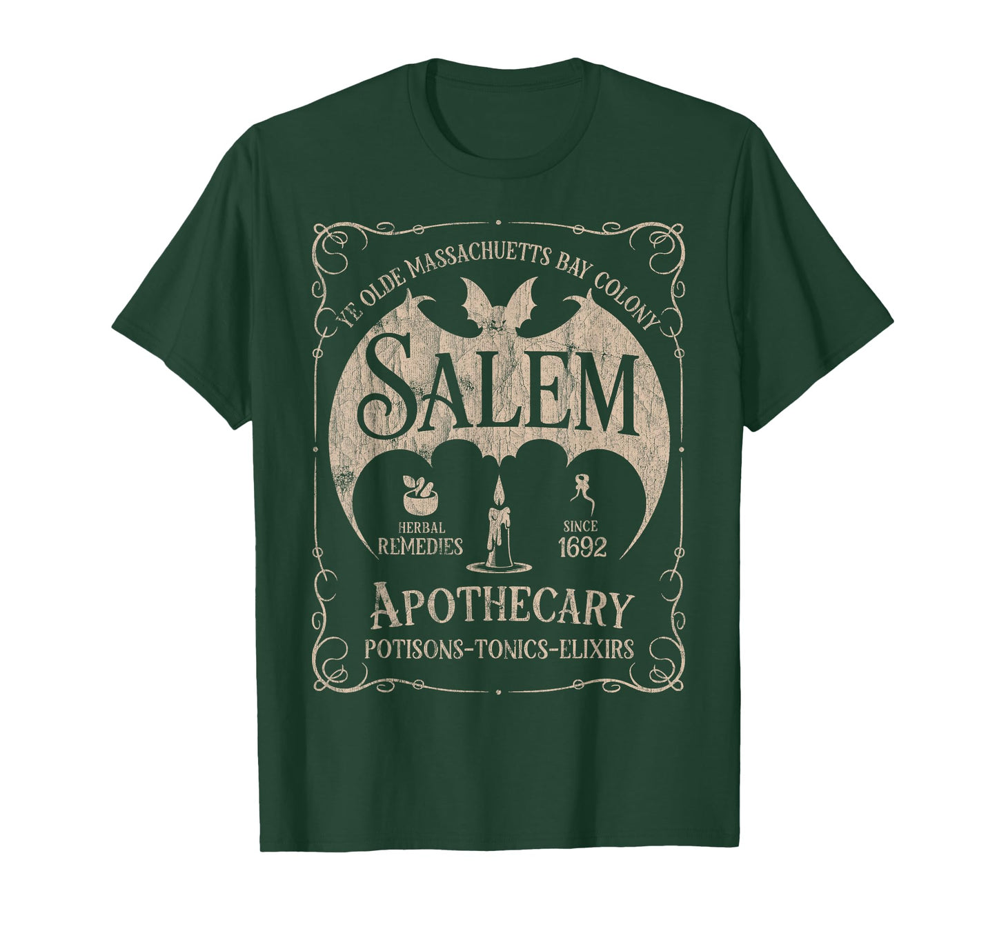 Salem 1692 Apothecary Medicines Herbal Witch Bat Beige T-Shirt