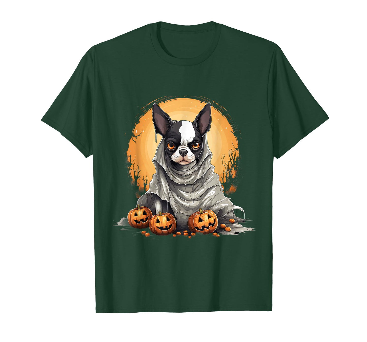 Boston Terrier Dog Ghost Funny Halloween Pumpkin For Dog T-Shirt