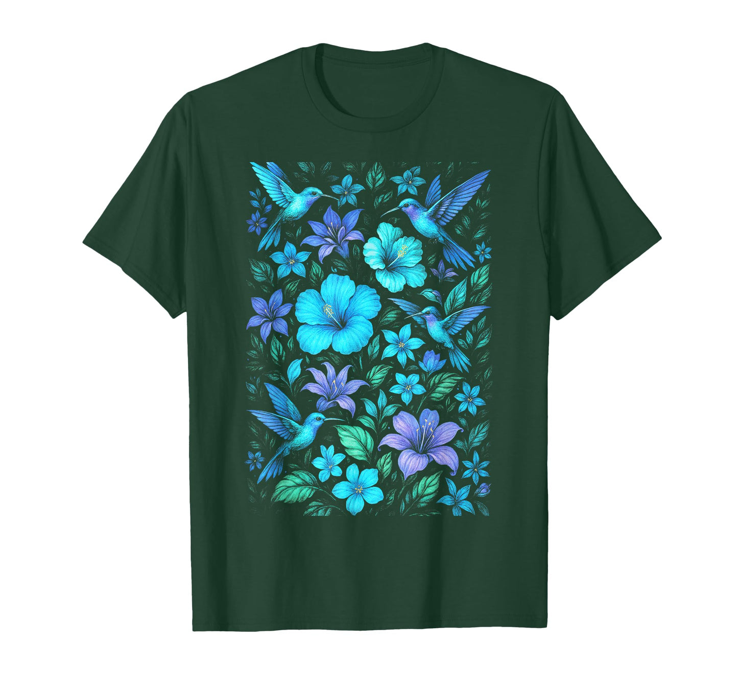 Hummingbird Blue Nature Tropical Wildlife Garden T-Shirt
