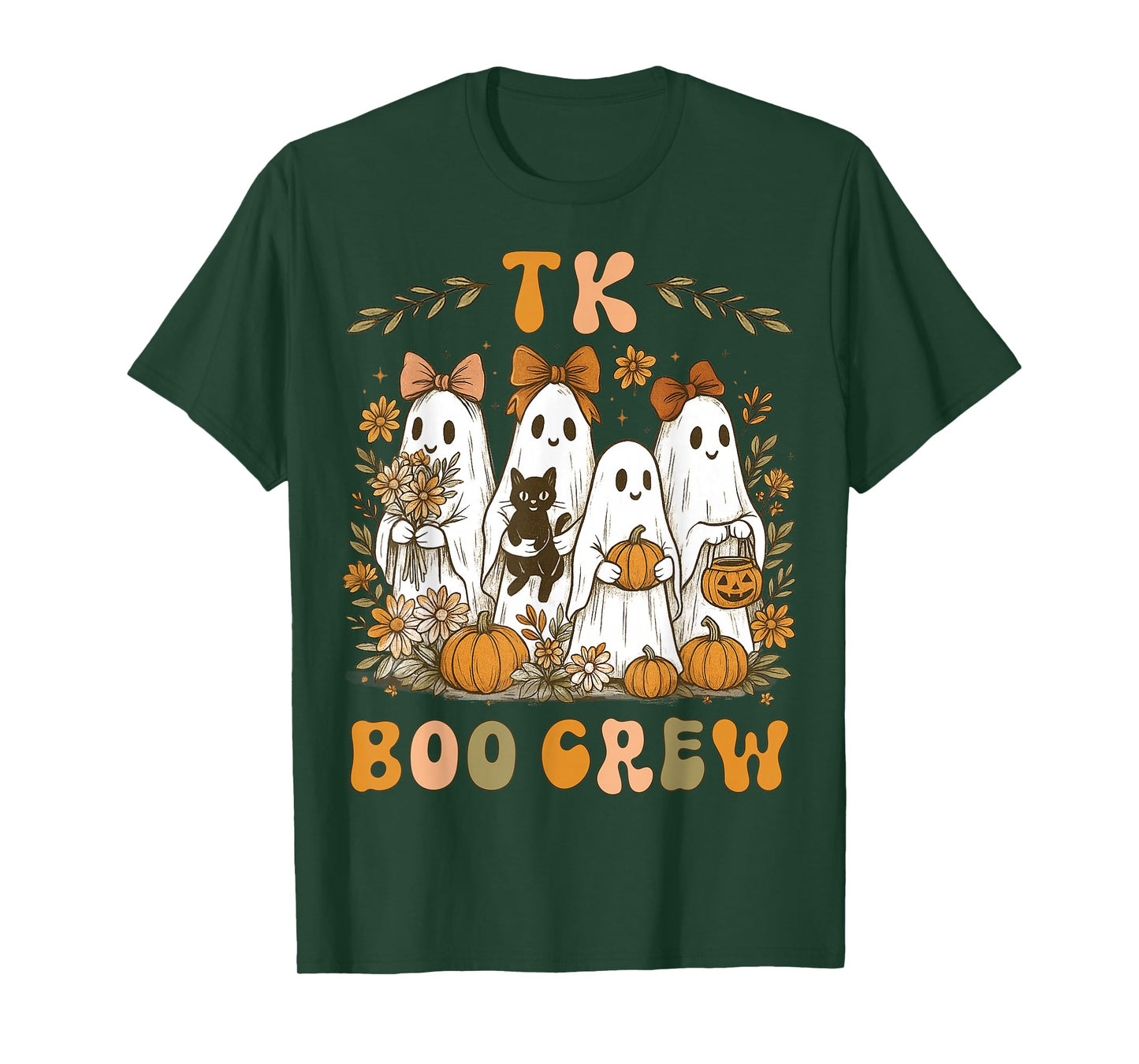 TK Boo Crew Preppy Halloween Floral Ghost TK Teacher Team TK T-Shirt