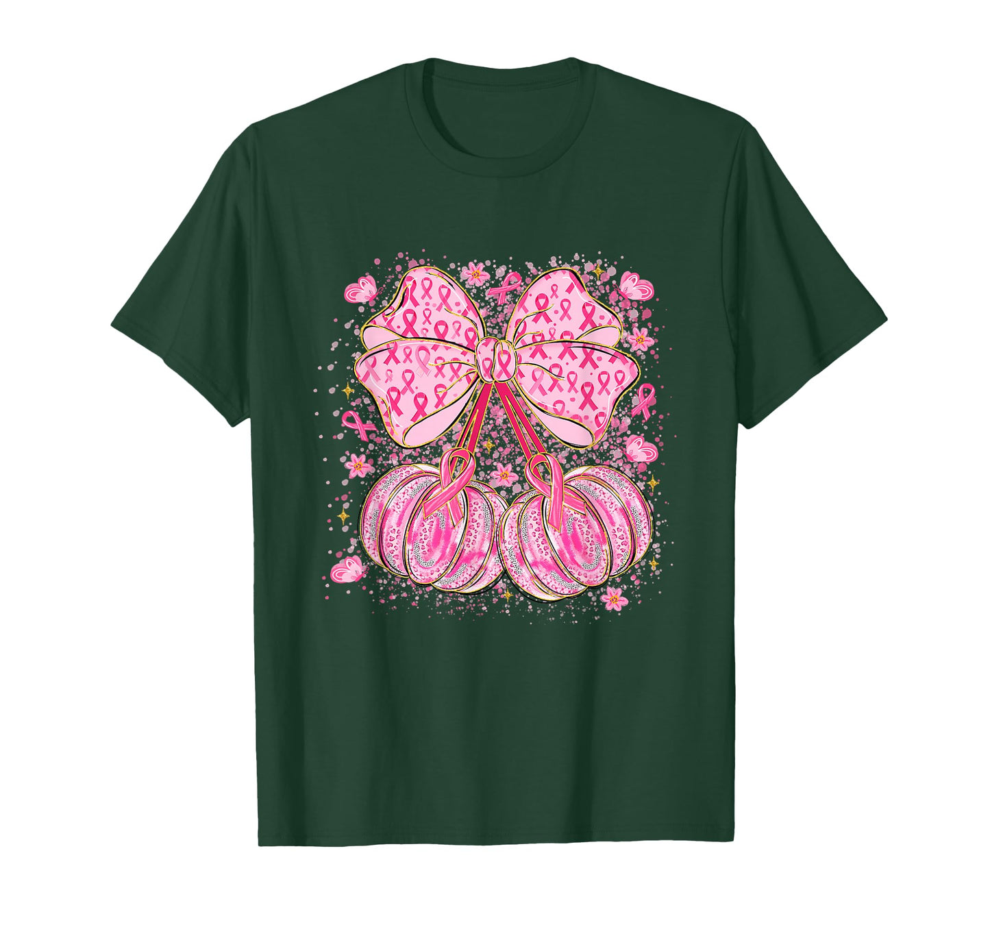 Coquette Bow Pumpkin Pink Ribbon Breast Cancer Awareness T-Shirt