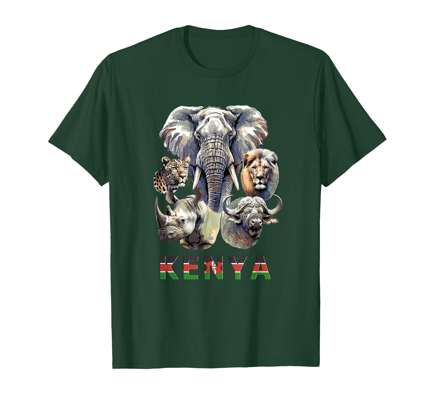 Kenya Big-Five Wildlife Watercolor for Safari Fans T-Shirt