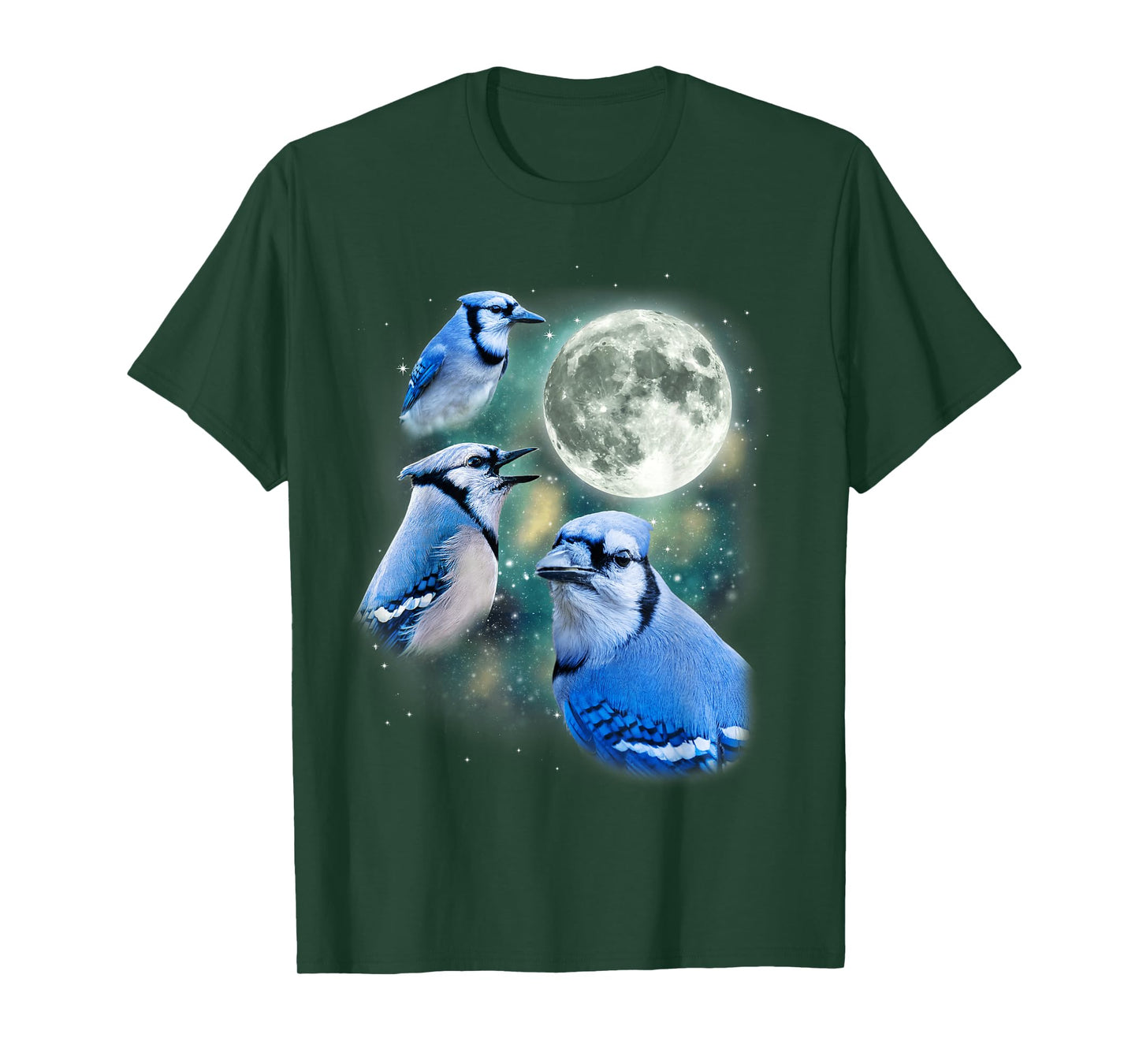 Three Blue Jay Moon Avian Wildlife Birdwatching Bird Lover T-Shirt