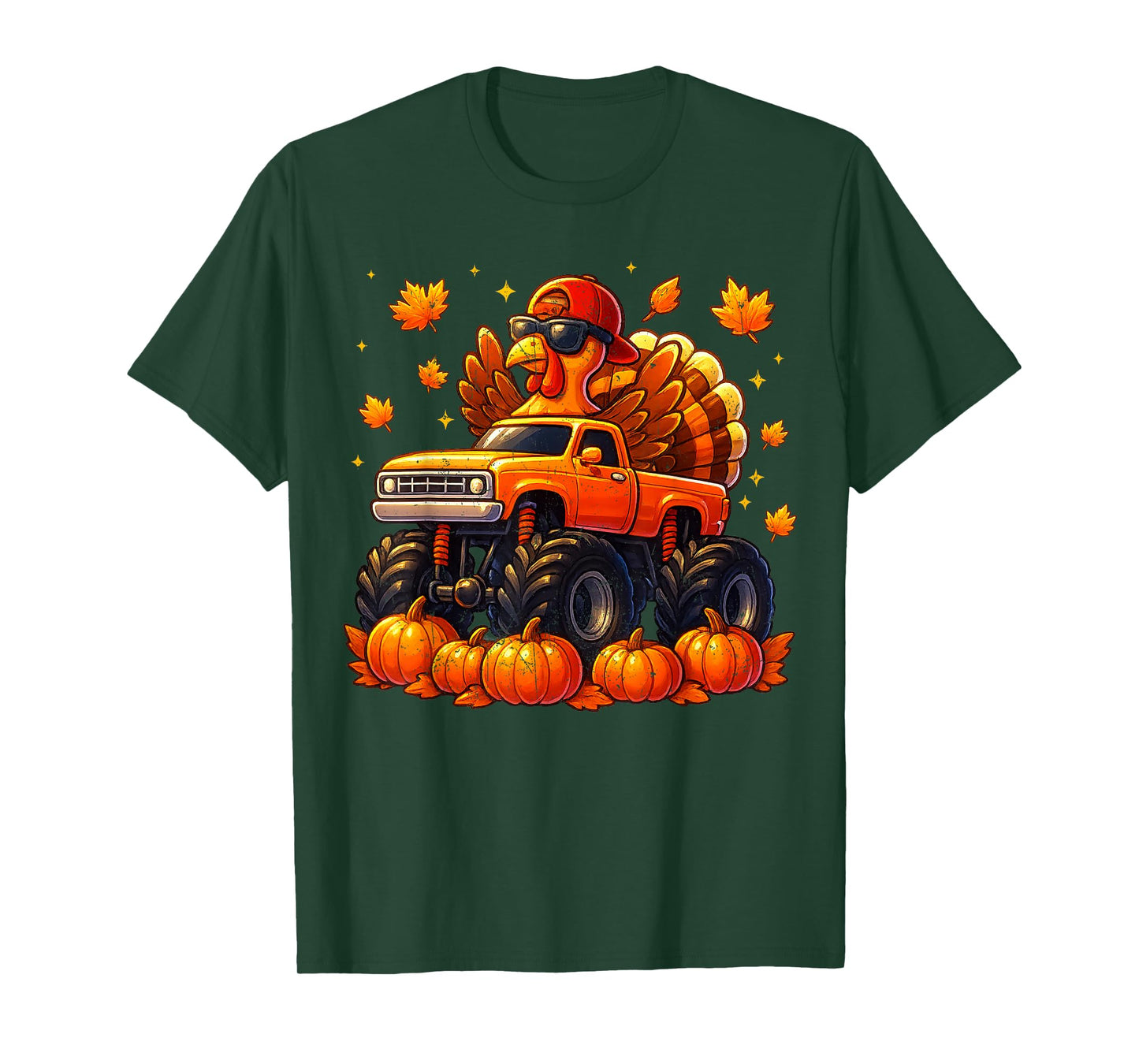 Vintage Turkey Monster Truck Pumpkin Thanksgiving Boys Kids T-Shirt
