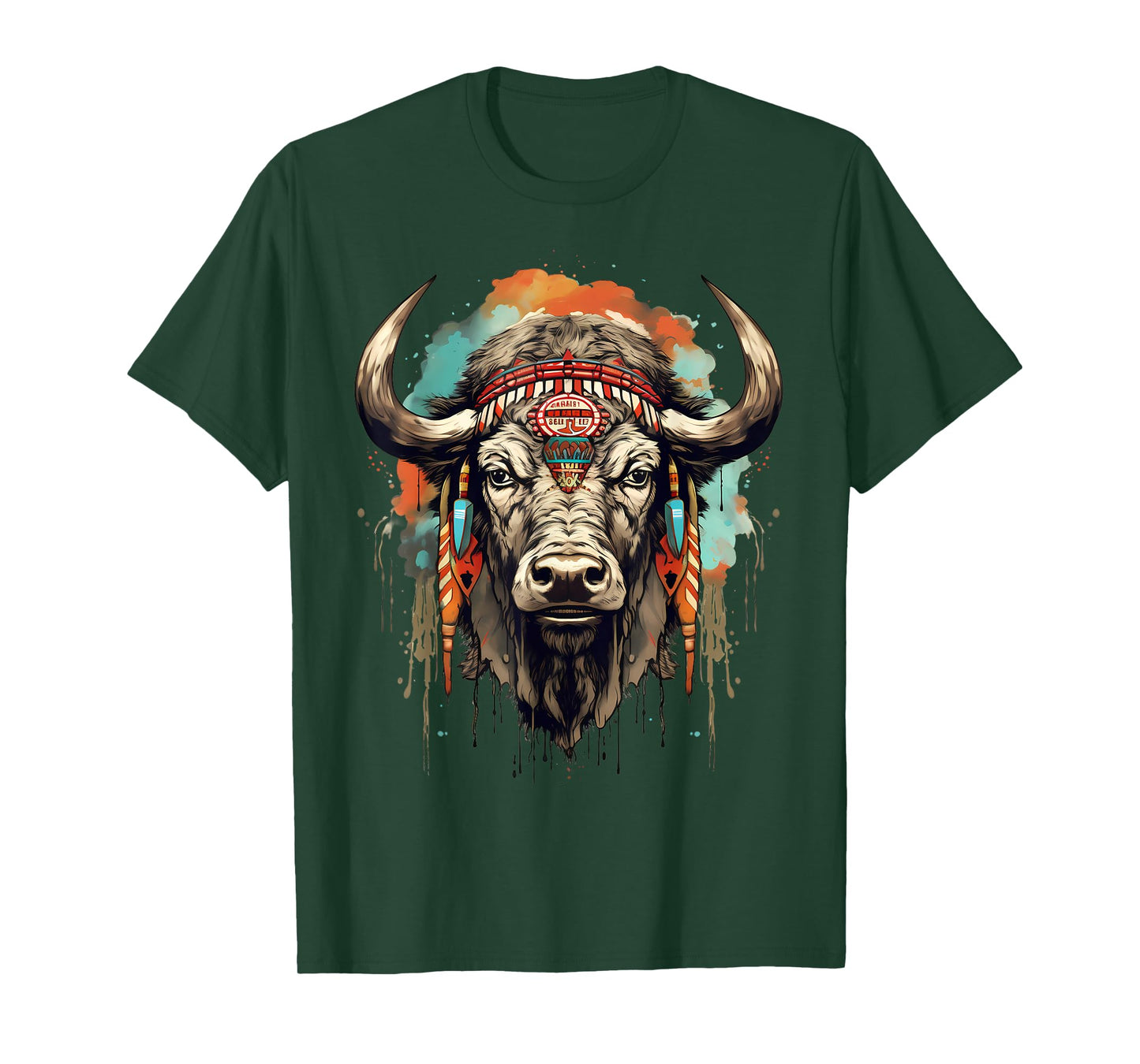 Buffalo Indian Artwork Wildlife Safari Nature Bison Portrait T-Shirt