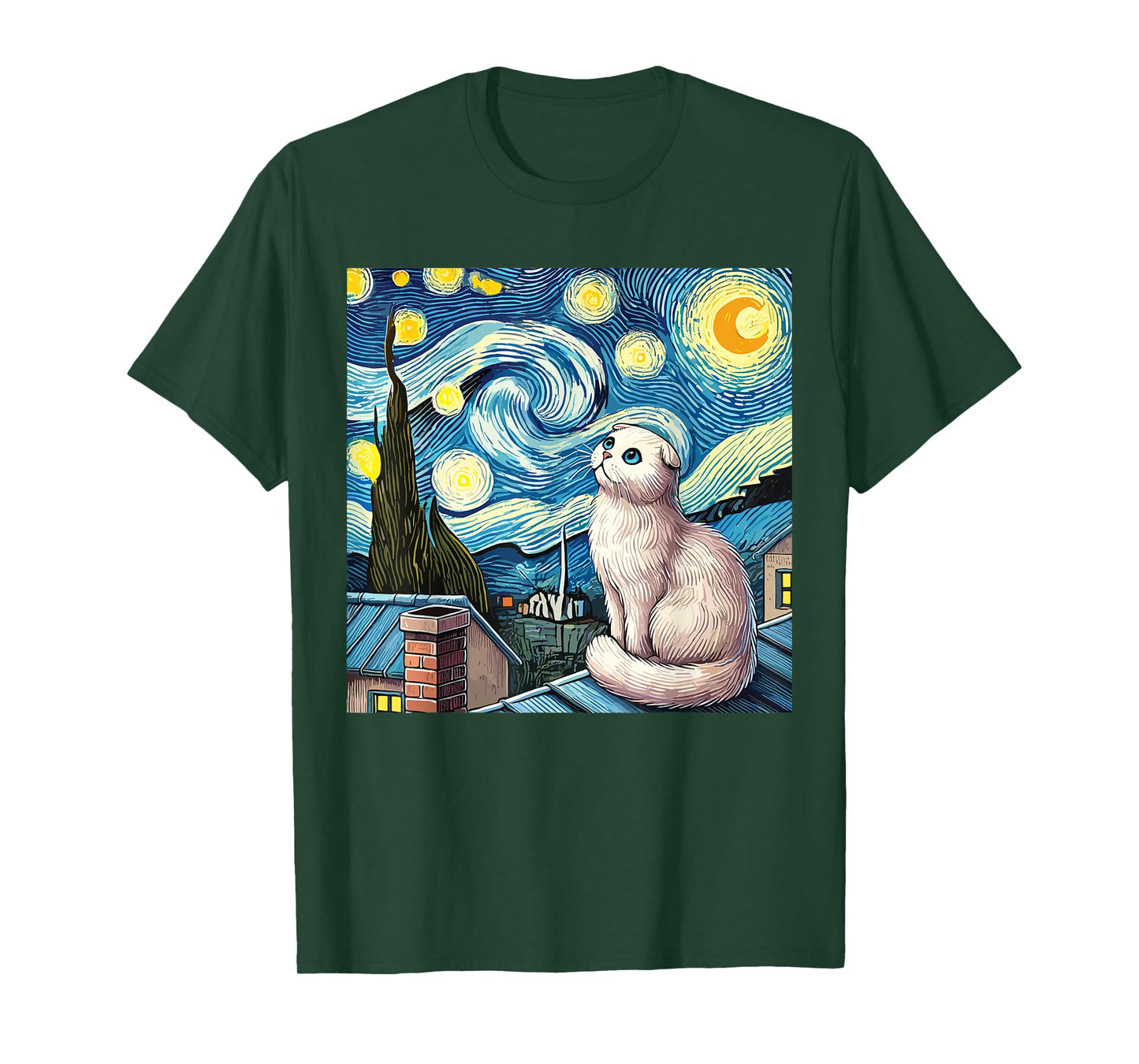 Scottish Fold Cat Under Starry Night Sky T-Shirt