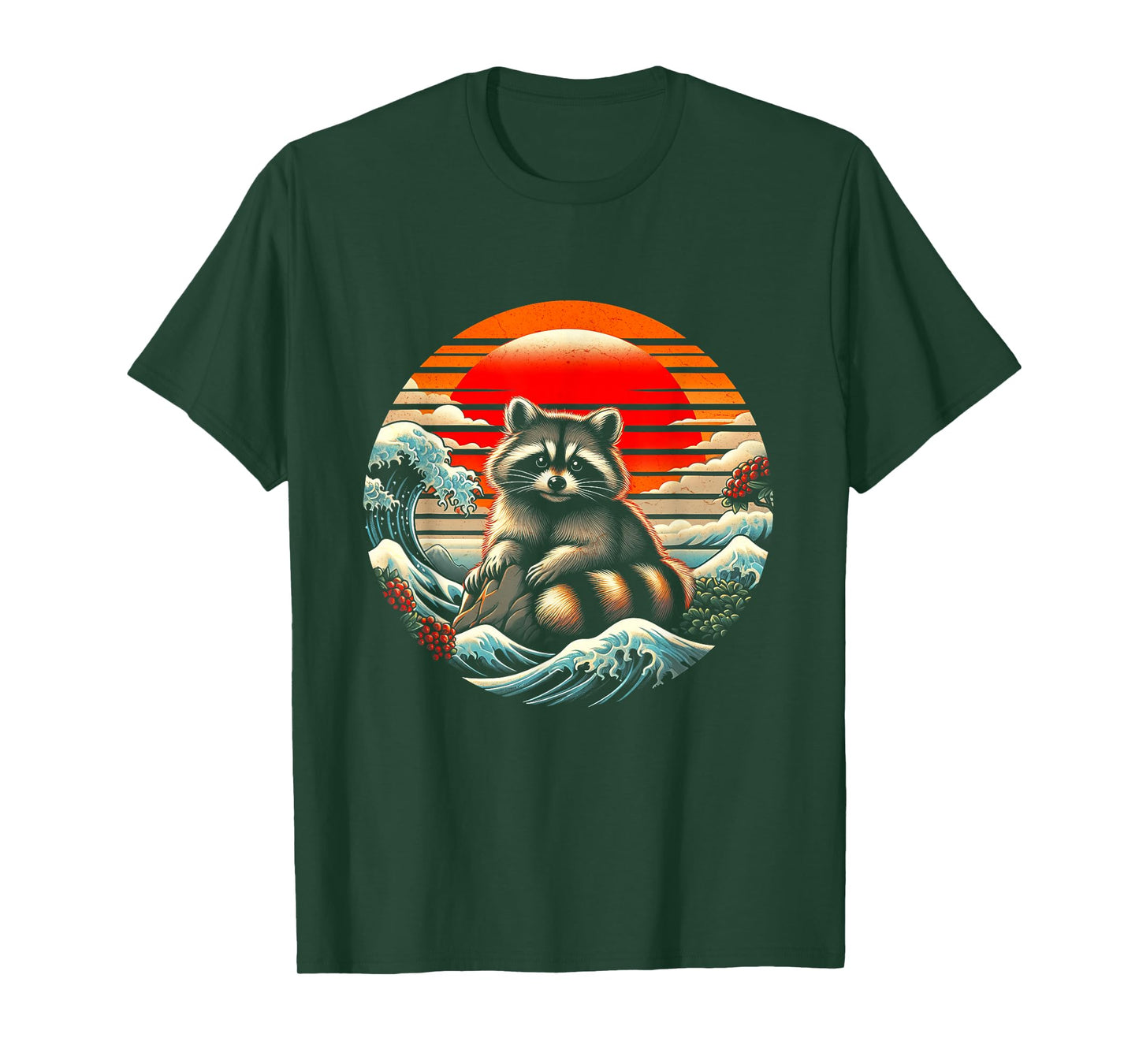 Raccoon Lover Great Retro Wave Japanese Ravens Sunset T-Shirt