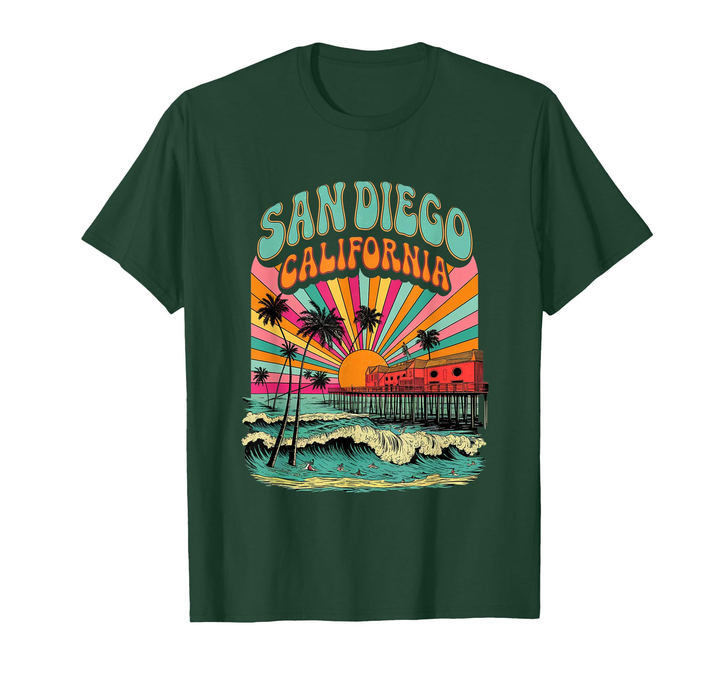 Retro San Diego California Sunset Skyline Coastal Vintage T-Shirt