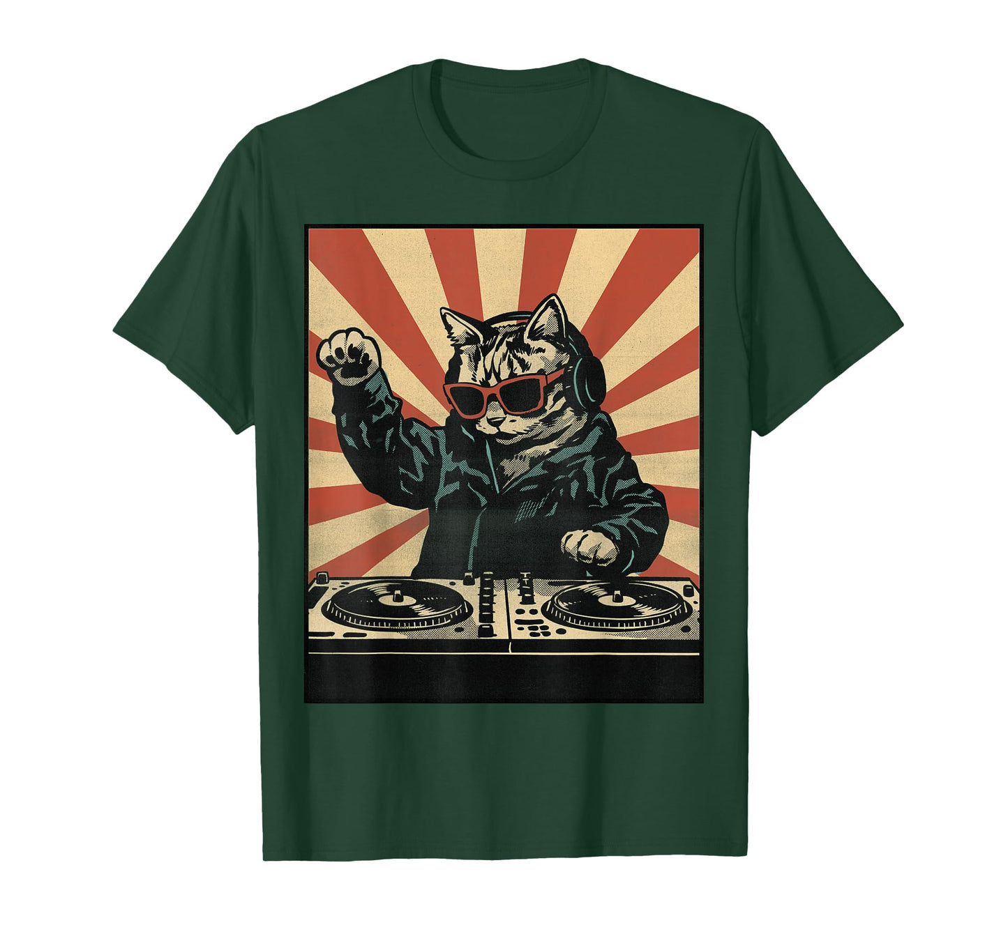 Retro DJ Cat Disco Sound Tech Headphone Music Turntable T-Shirt for Men Women