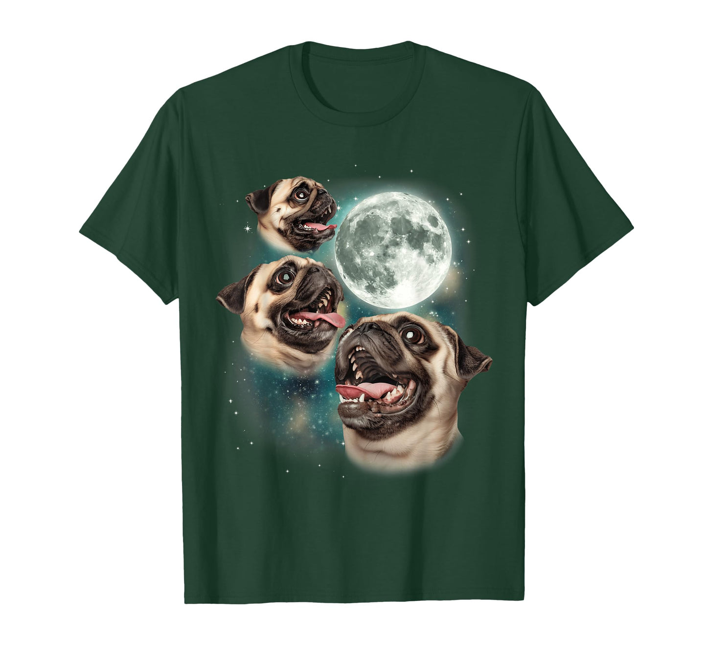 Three Pug Moon | 3 Pug Howling Funny Cute Dog Lover T-Shirt for Men Women