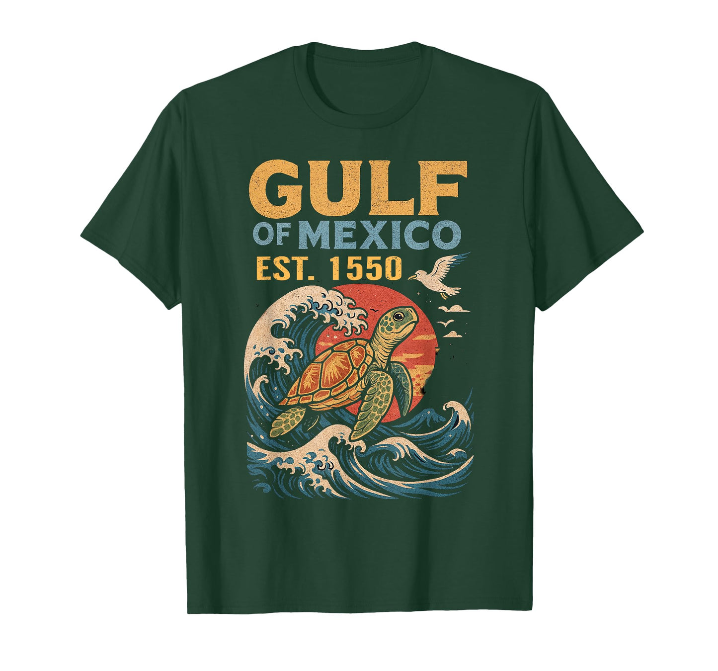 Retro Vintage Gulf of Mexico Est 1550 Turtle Sea Art Design T-Shirt