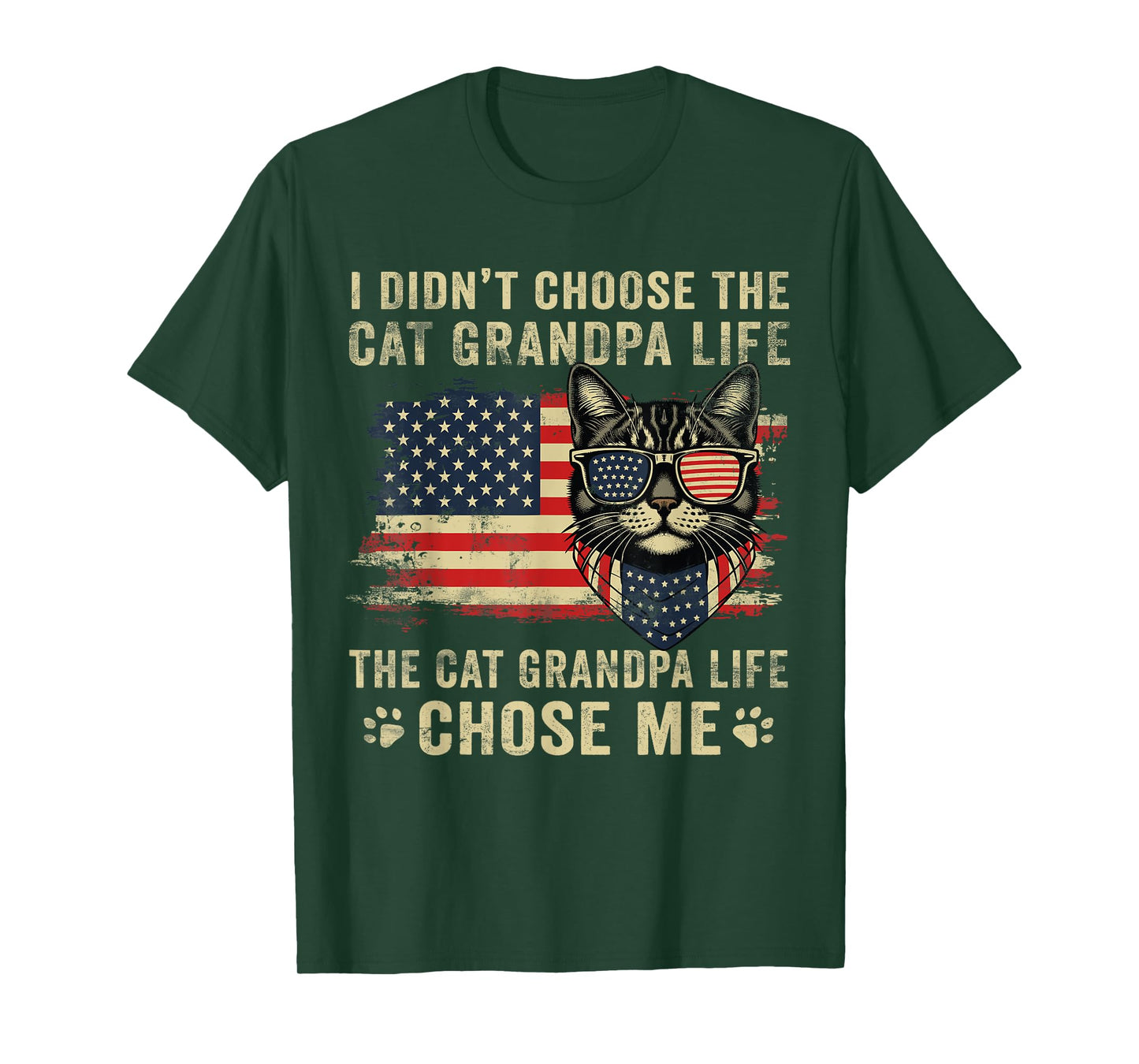 Cat Grandpa Life Father's Day For Cat Grandfather USA Flag T-Shirt for Men Women