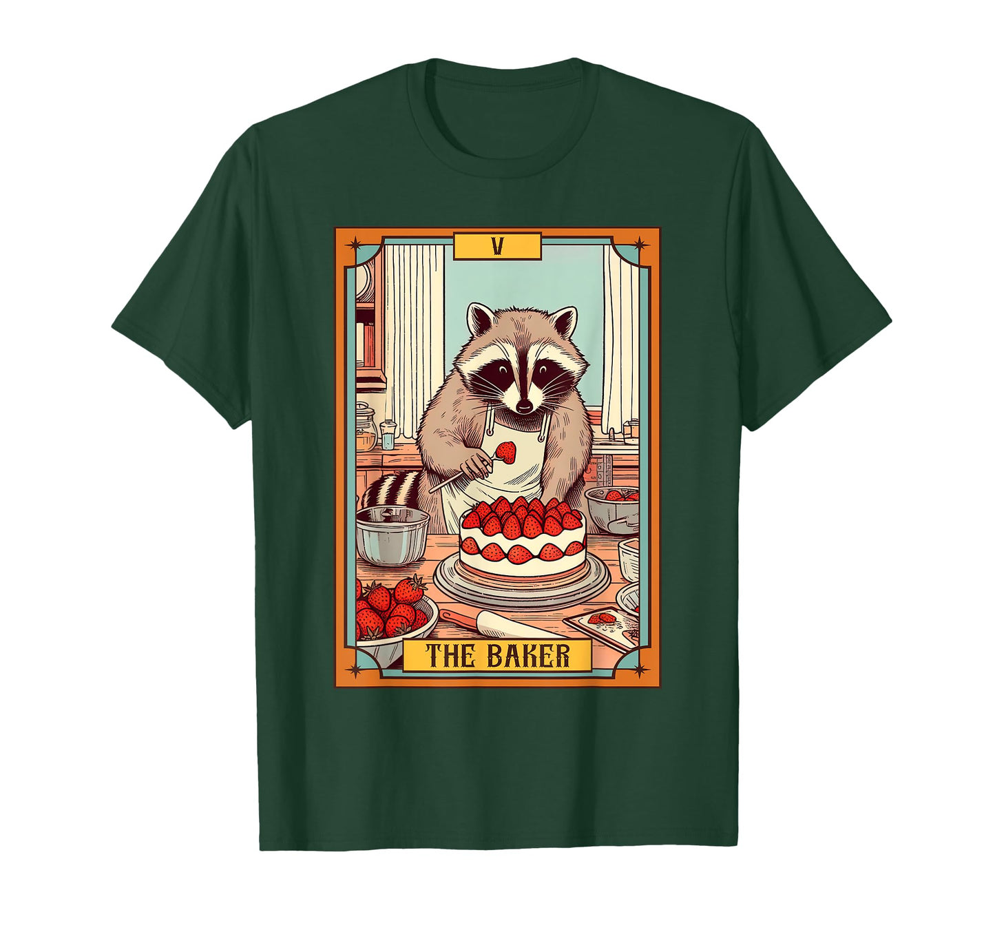 Baker Baking Lover Racoon making Cake The Baker Tarot Card T-Shirt